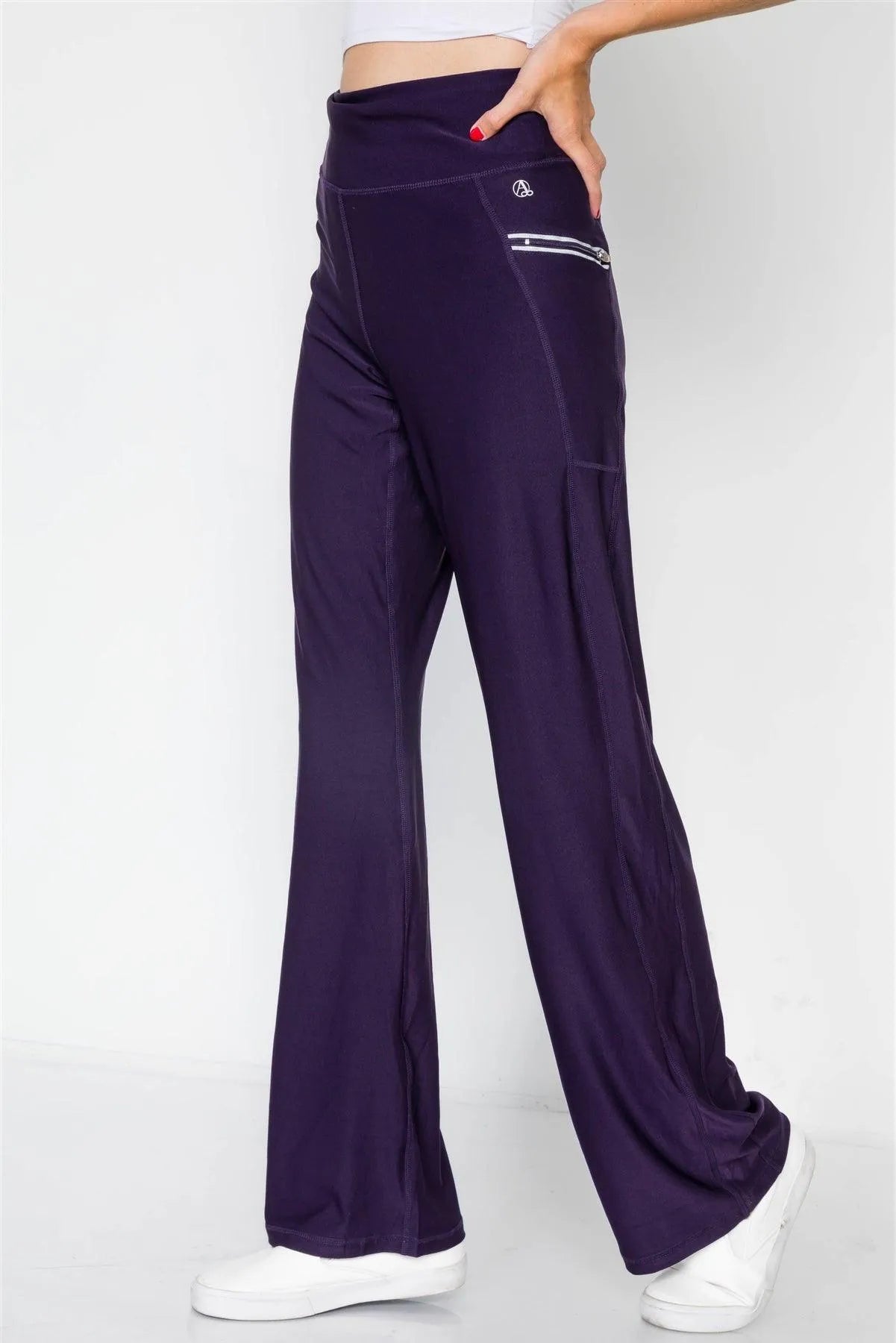Black Berry Active Sporty Wide Leg Pants /1-2-2-1 - Tasha Apparel Wholesale