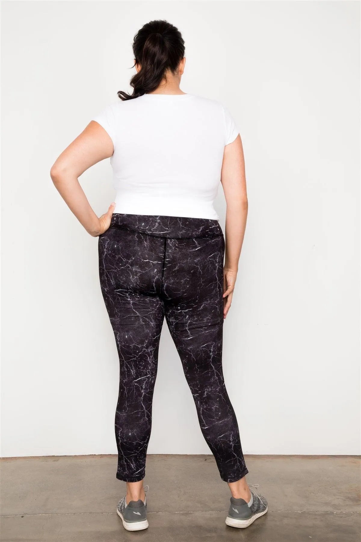 Plus Size Active Mid Rise Marble Print Leggings /2-3 - Tasha Apparel Wholesale