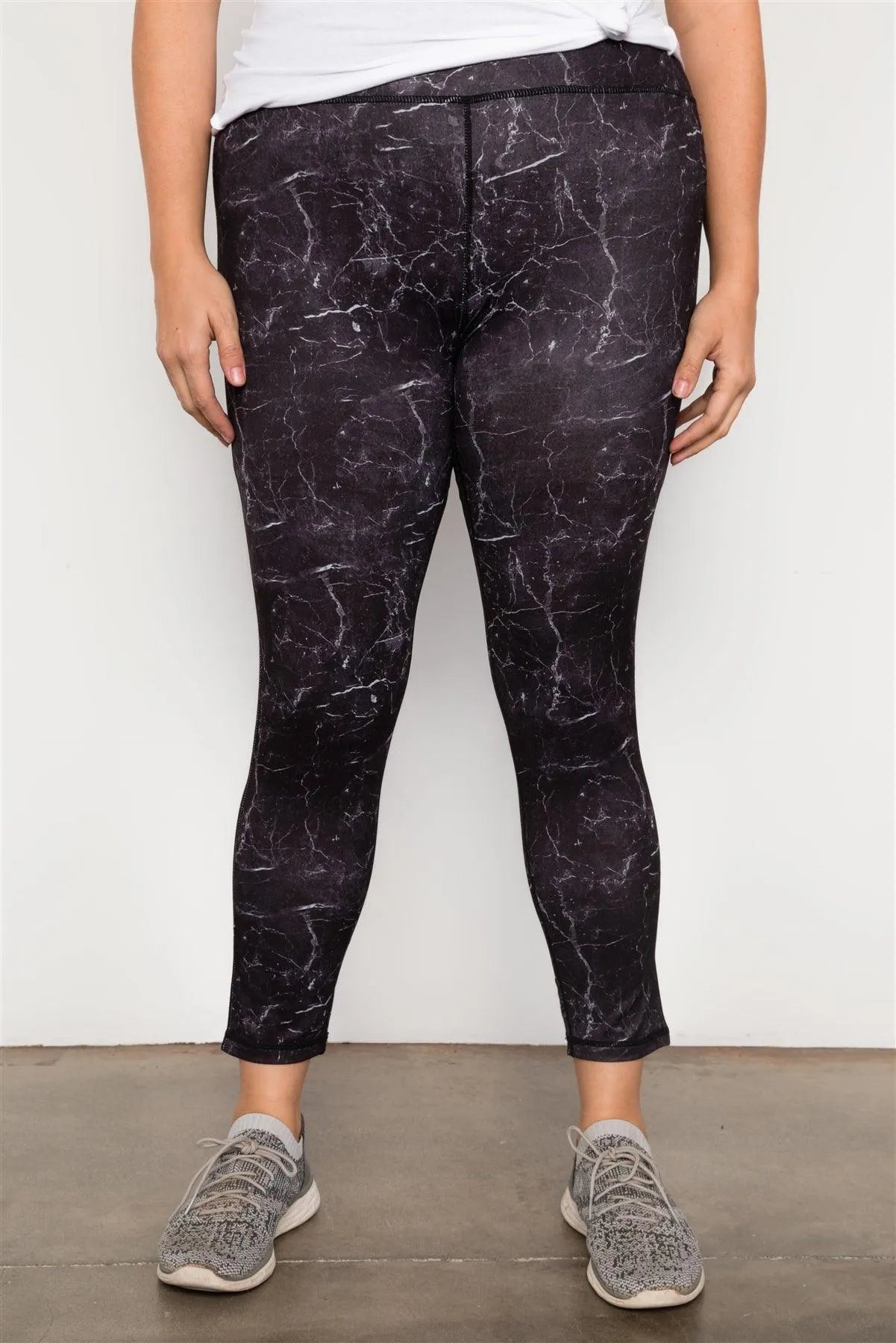Plus Size Active Mid Rise Marble Print Leggings /3-3 - Tasha Apparel Wholesale