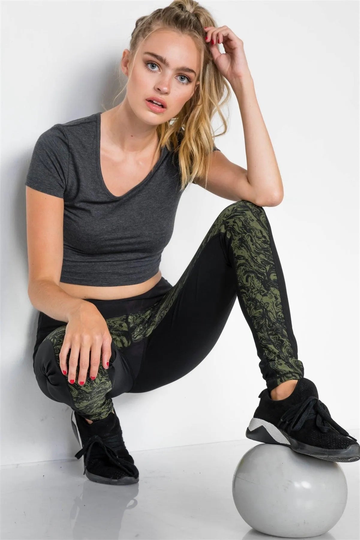 Jet Black Riffle Green Watercolor High-Rise Legging /1-2-2-1 - Tasha Apparel Wholesale
