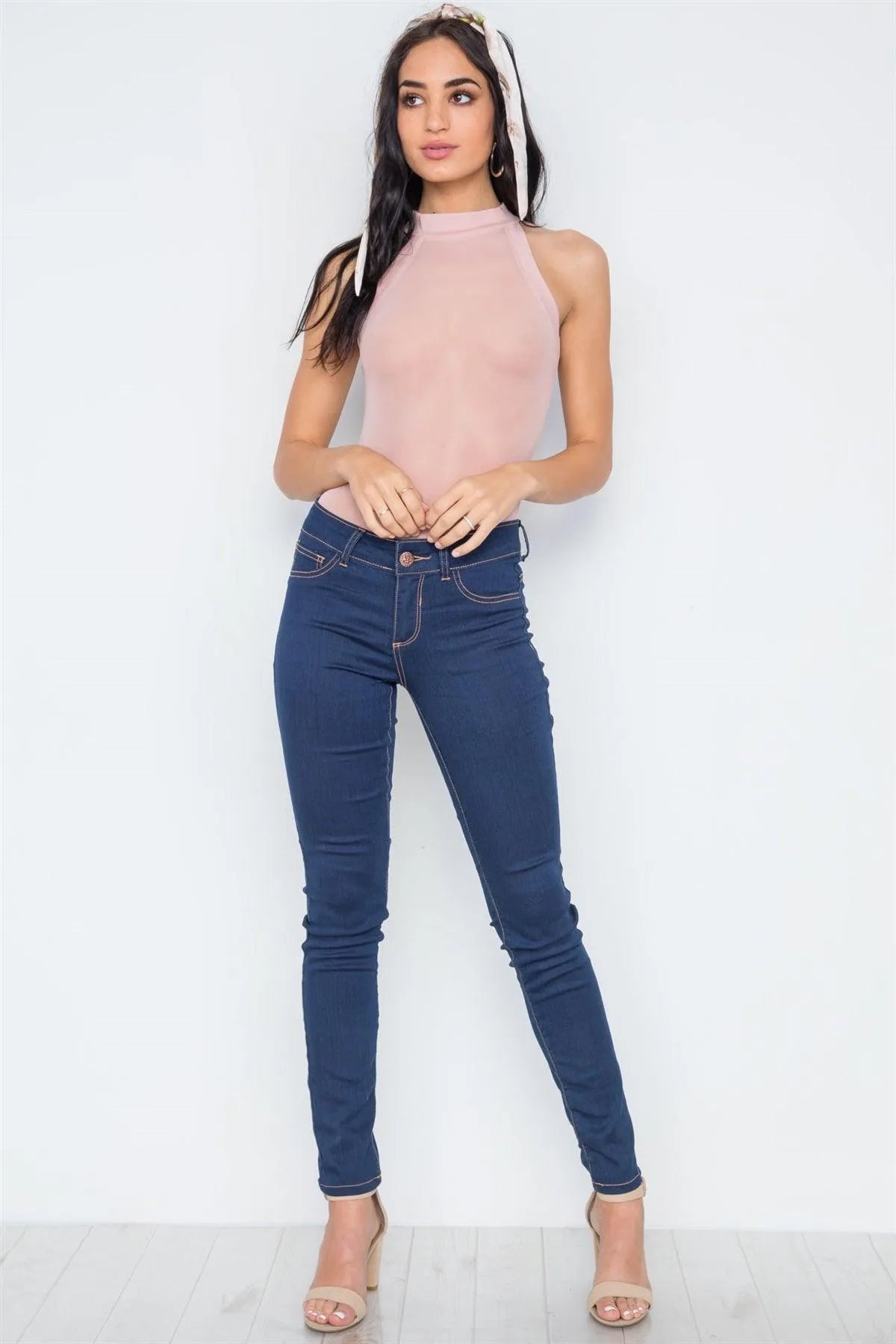 Mauve Mash Sheer Mock Neck Sleeveless Bodysuit /3-2-1 - Tasha Apparel Wholesale