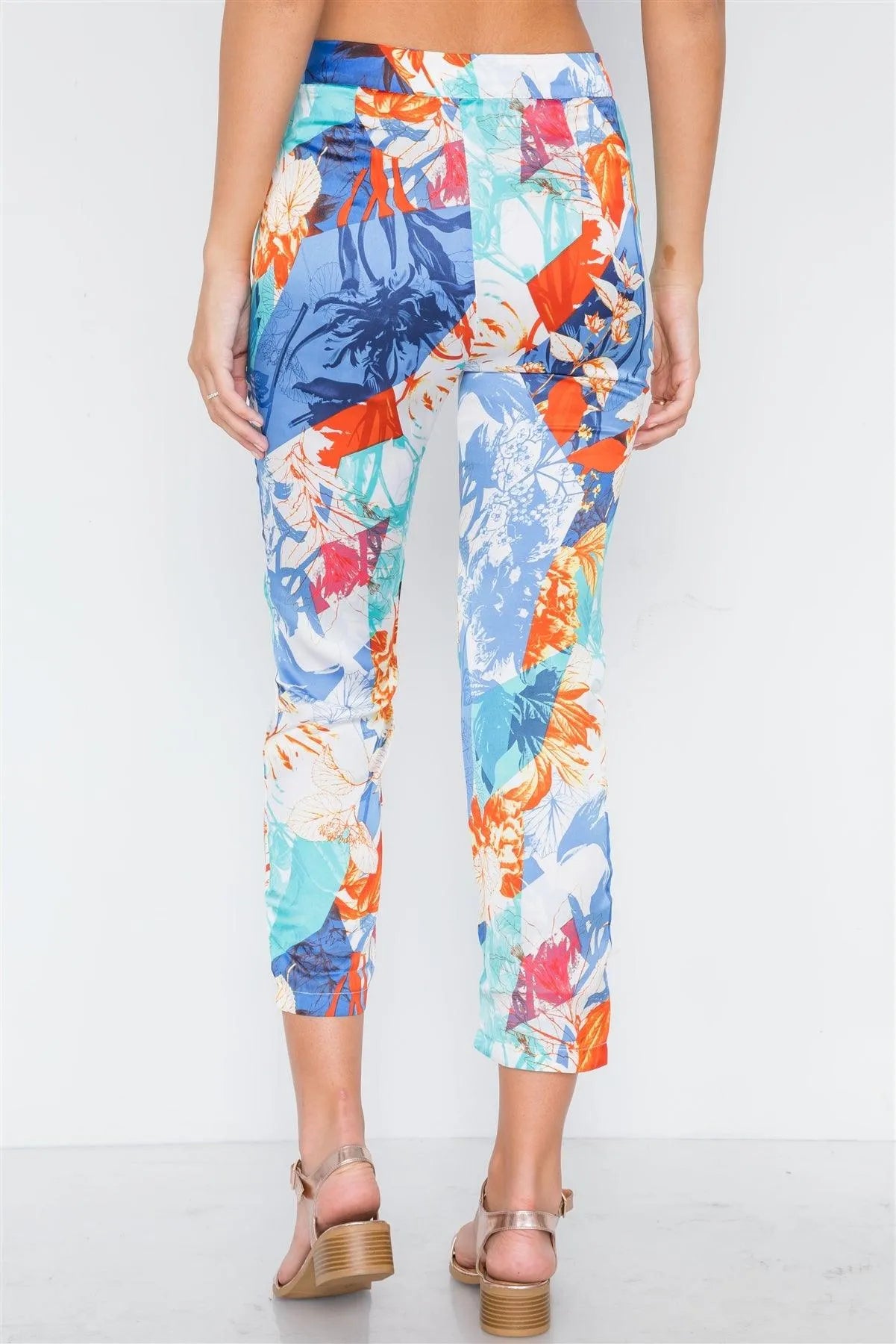 Royal Orange Botanical Print Blouse Pants Set /2-2-2 - Tasha Apparel Wholesale
