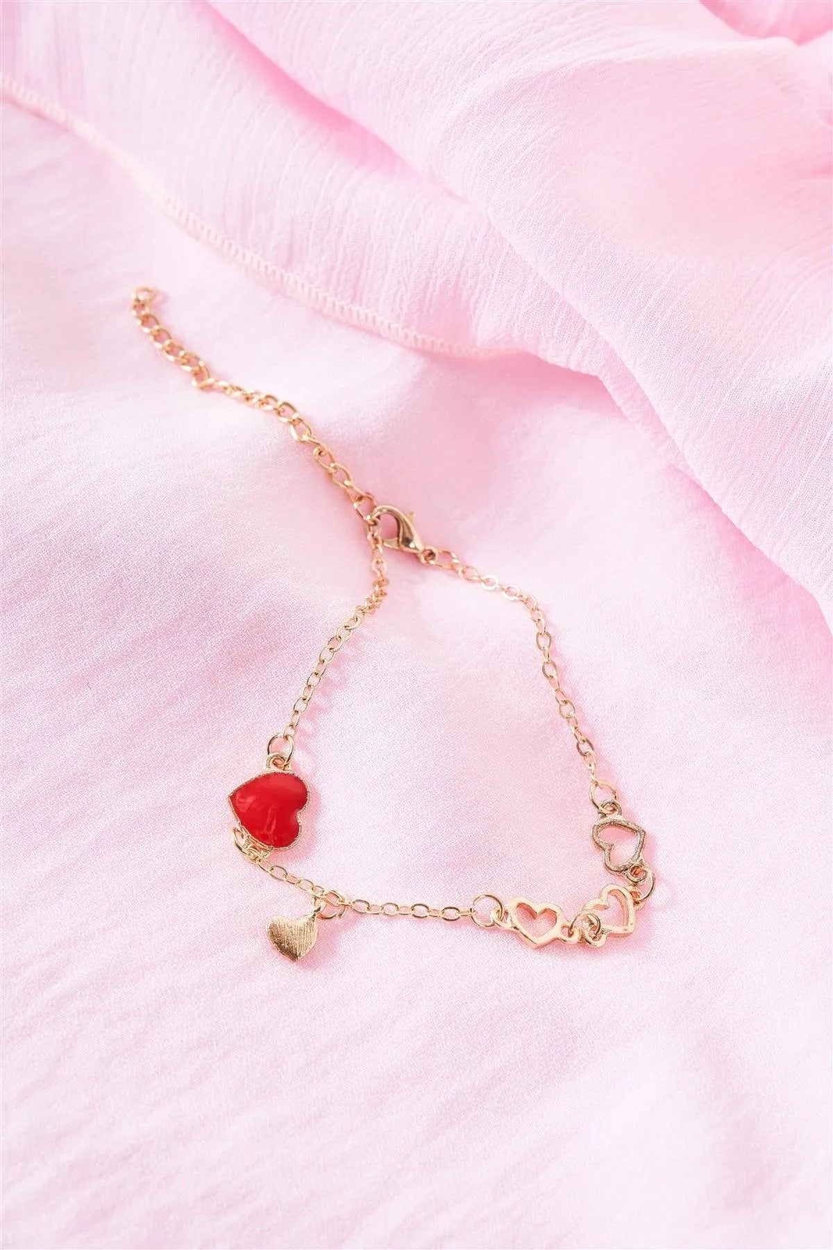 Gold Mini Heart Charm Bracelet /3 Pieces - Tasha Apparel Wholesale