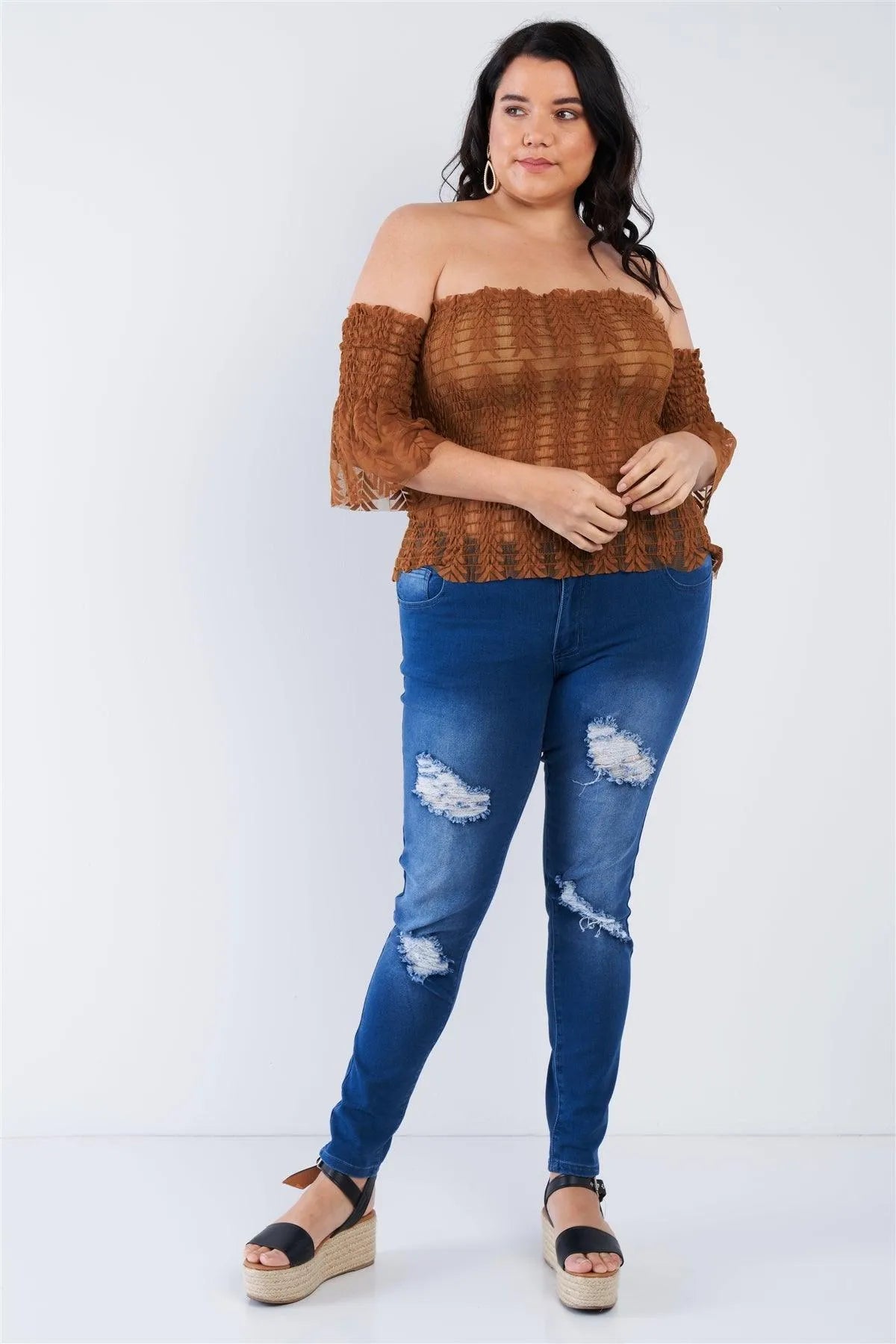 Mustard Off The Shoulder Plus Size Top /2-2-2 - Tasha Apparel Wholesale