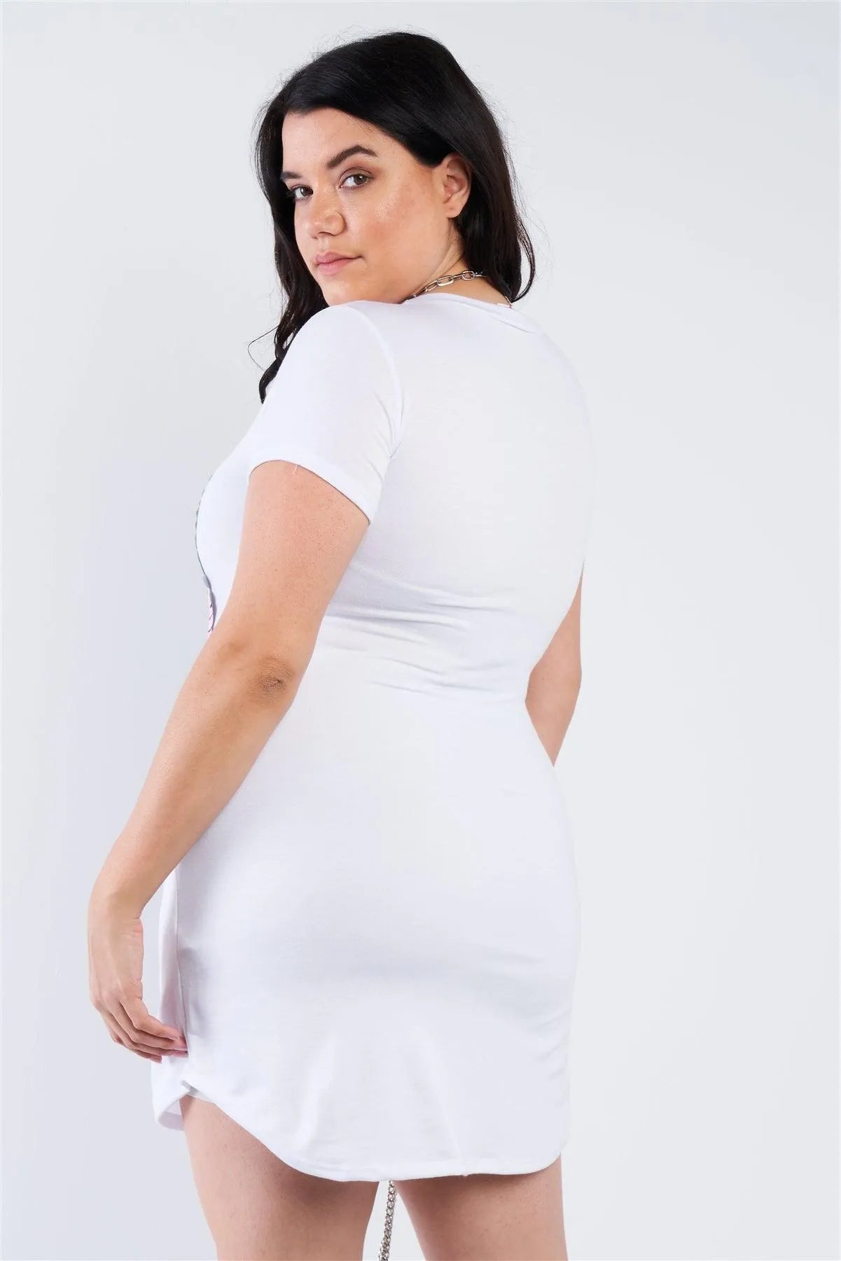 Plus Size White Red Lips Graphic T-shirt Dress - Tasha Apparel Wholesale