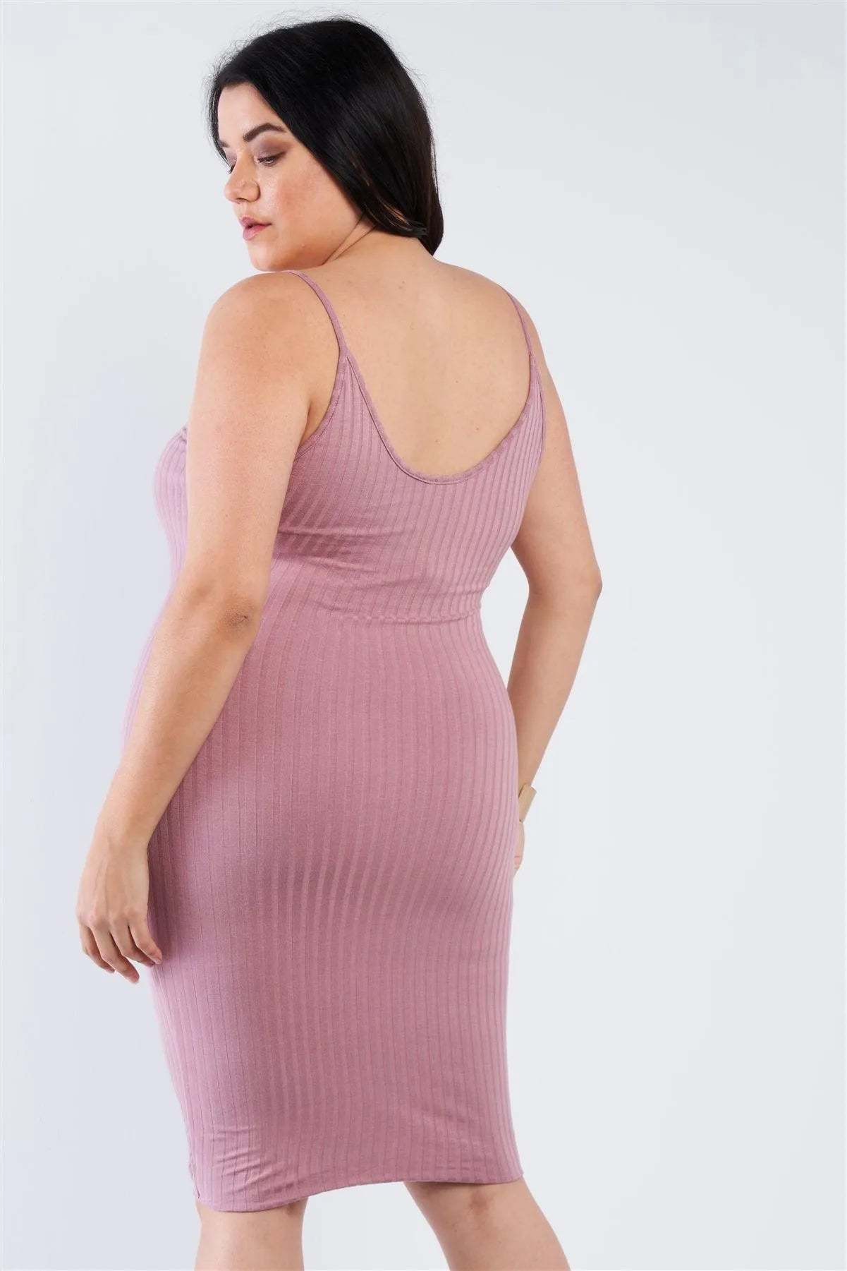 Junior Plus Size Mauve Ribbed Solid Cami Mini Dress /2-2-2 - Tasha Apparel Wholesale