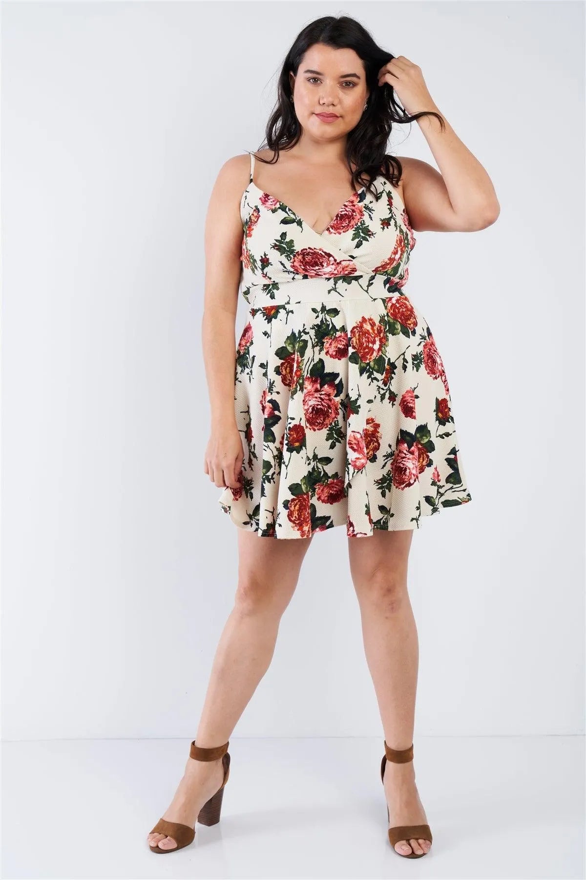 Plus Size Ivory Floral Mini Dress /2-2-2 - Tasha Apparel Wholesale