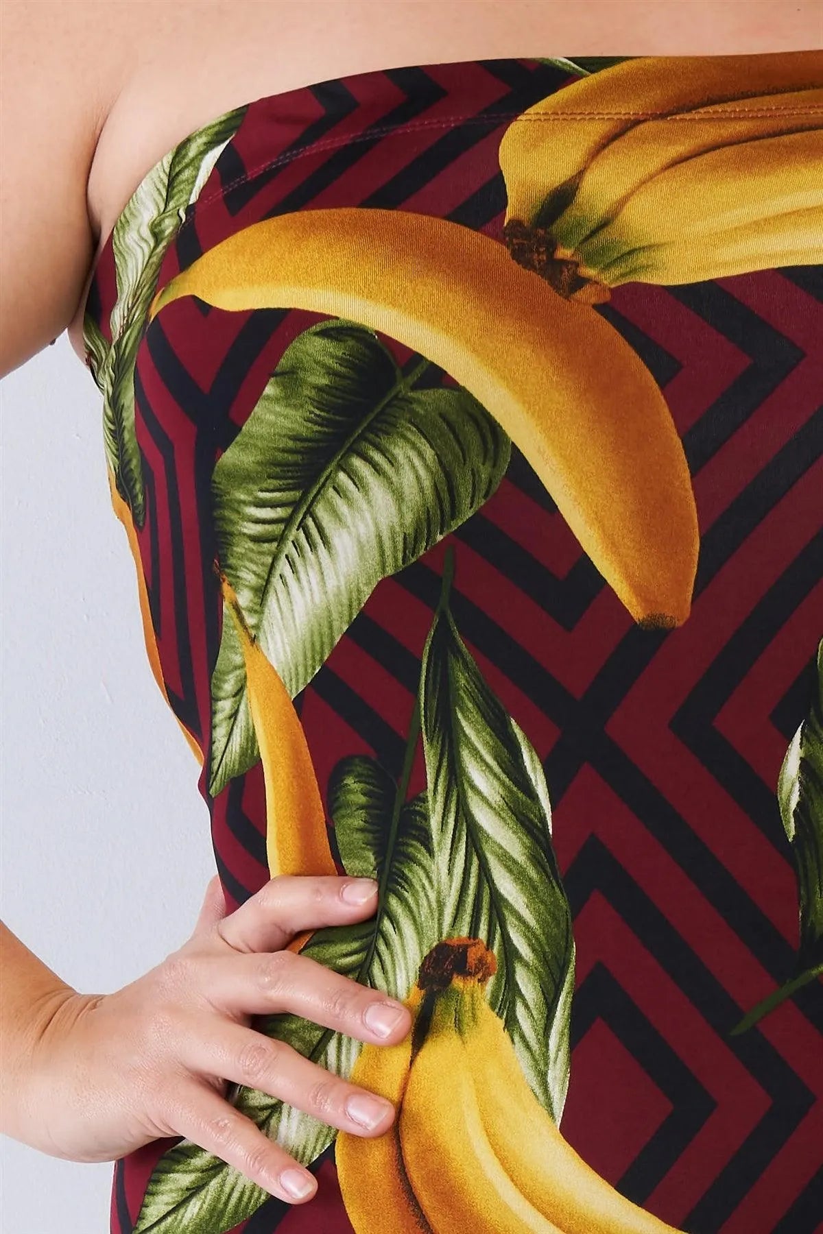 Junior Plus Size Burgundy Banana Print Tube Top Midi Dress /2-2-2 - Tasha Apparel Wholesale