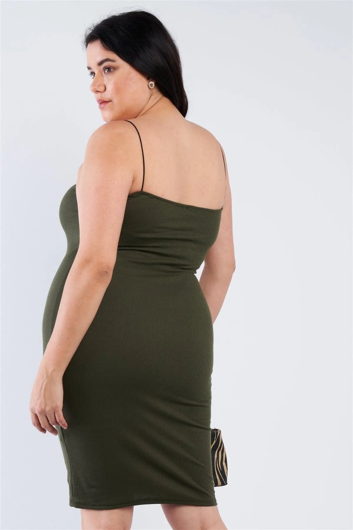 Plus Size Green Scoop Neck Ribbed Knit Tank Midi Dress - Tasha Apparel Wholesale