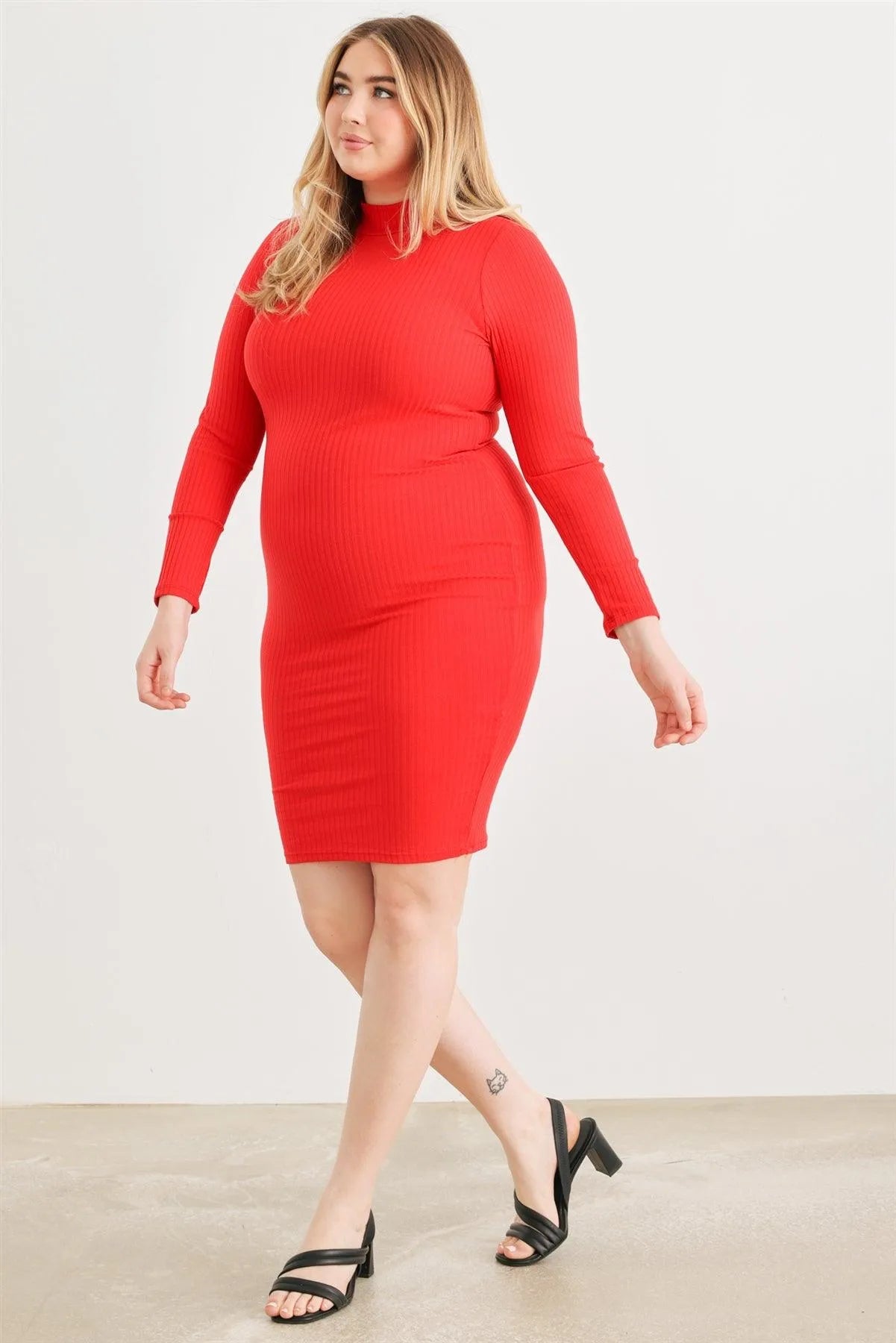 Plus Size Red Ribbed Cut-Out Back Midi Dress /1-2 - Tasha Apparel Wholesale