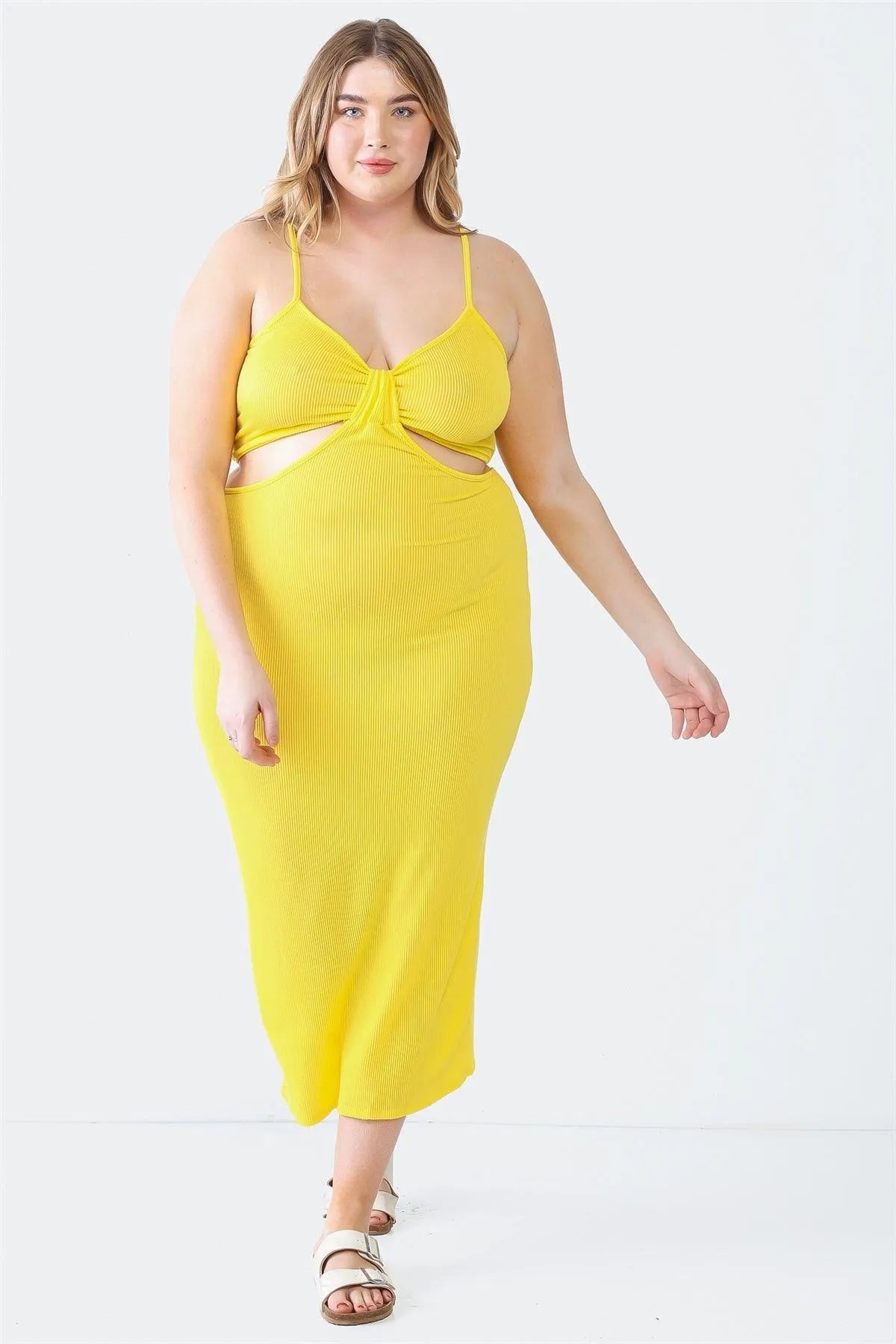 Plus Size Ribbed Bow Cut-Out Sleeveless Midi Dress - Tasha Apparel Wholesale