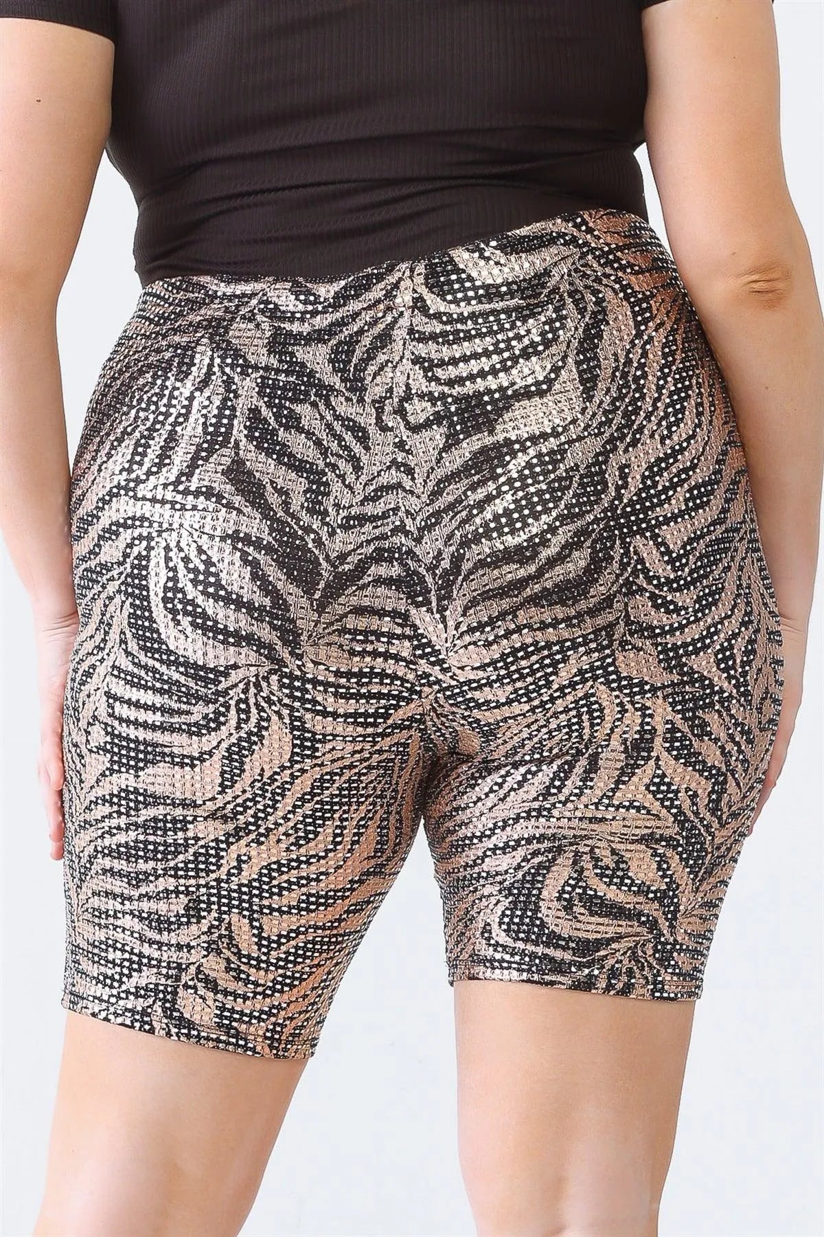 Junior Plus Black & Rose Printed Sequin High Waist Shorts - Tasha Apparel Wholesale