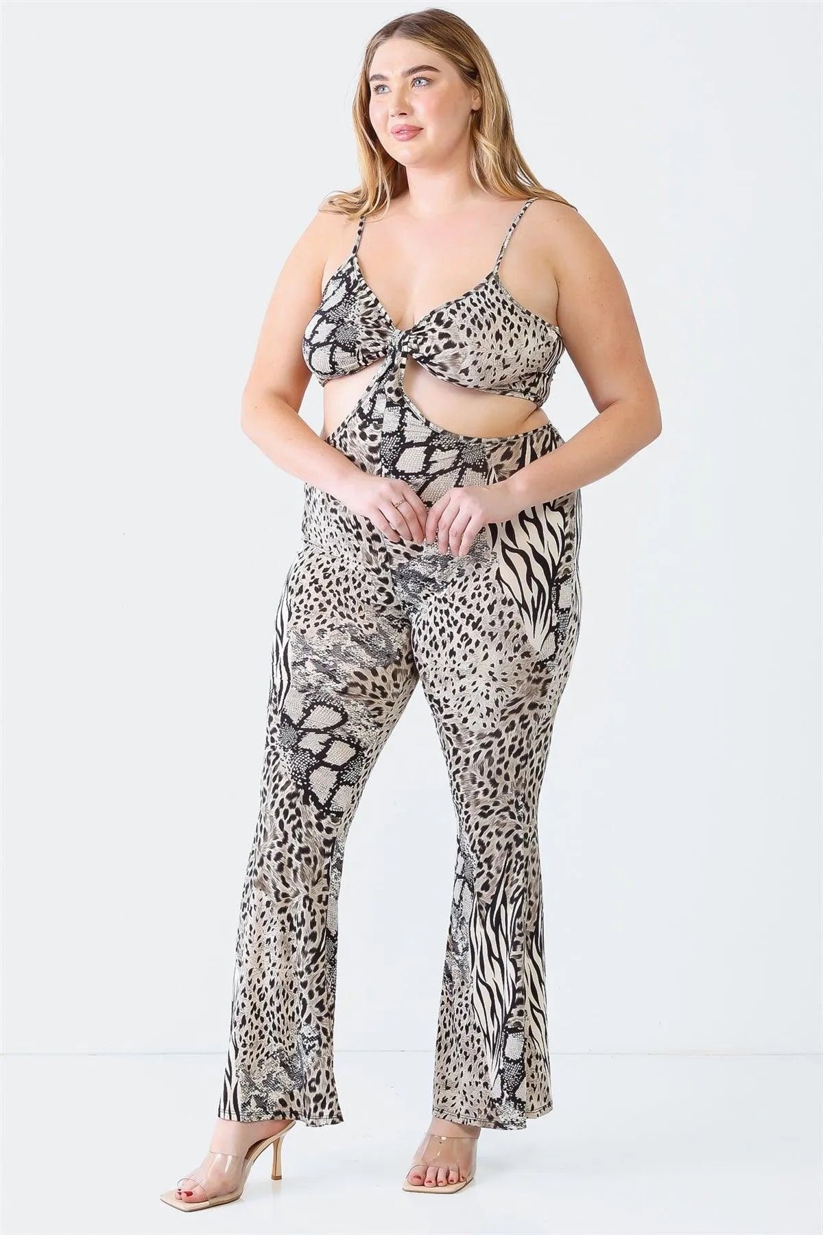 Junior Plus Size Animal Print Sleeveless Elasticized Jumpsuit - Tasha Apparel Wholesale