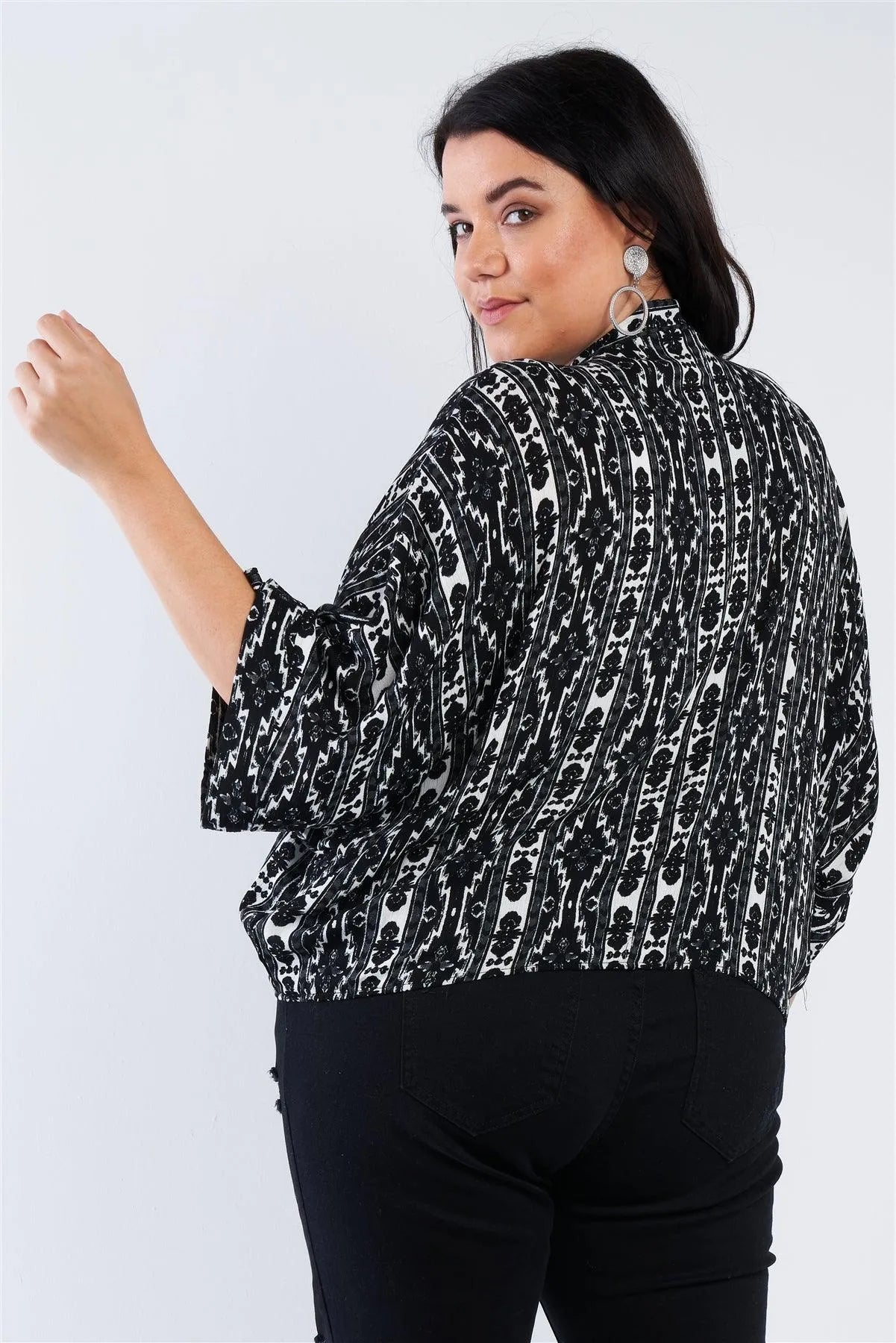 Junior Plus Size Black Boho Print Wrap Top /2-2-1 - Tasha Apparel Wholesale