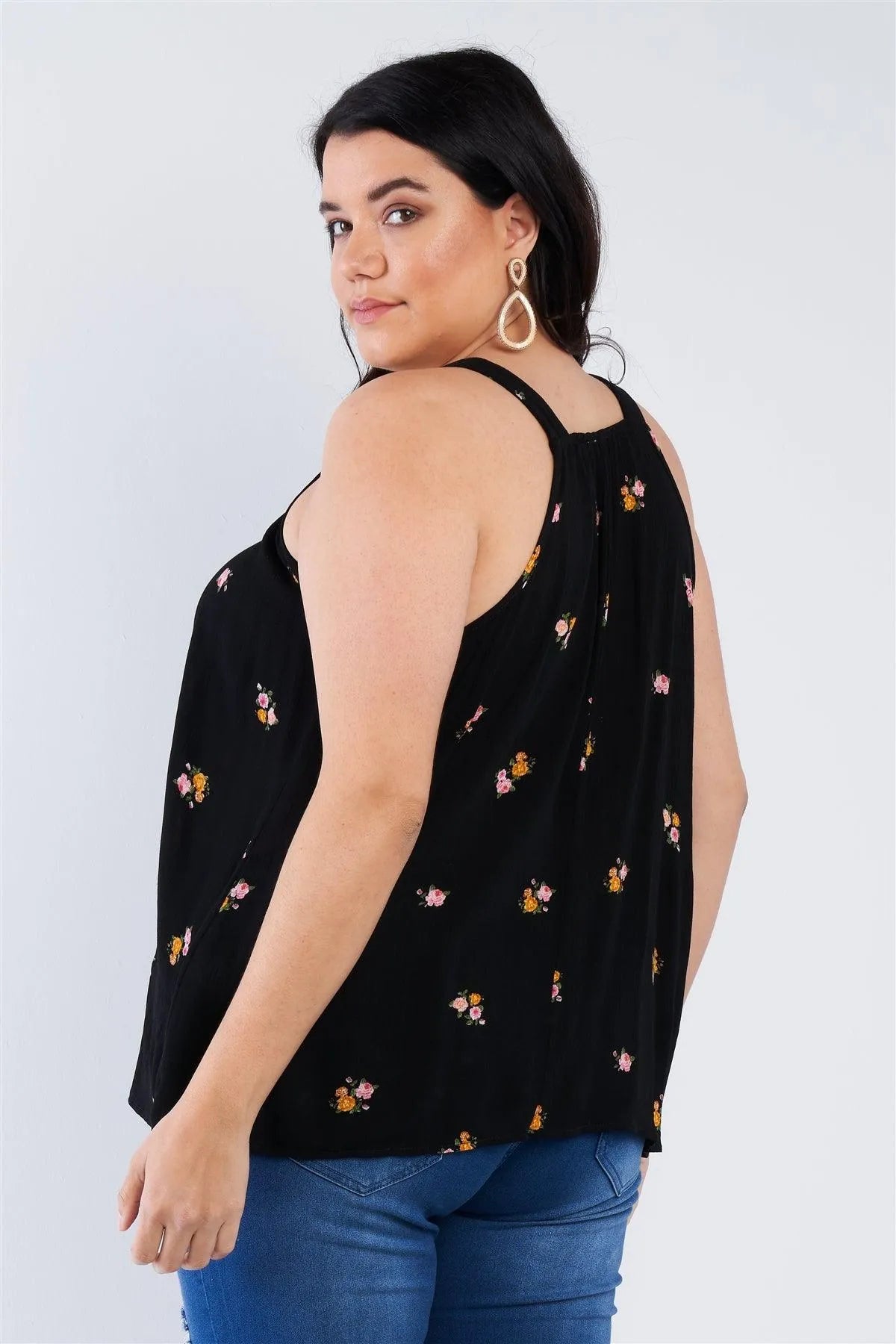 Black Plus Size Floral Flowy Top /2-2-2 - Tasha Apparel Wholesale