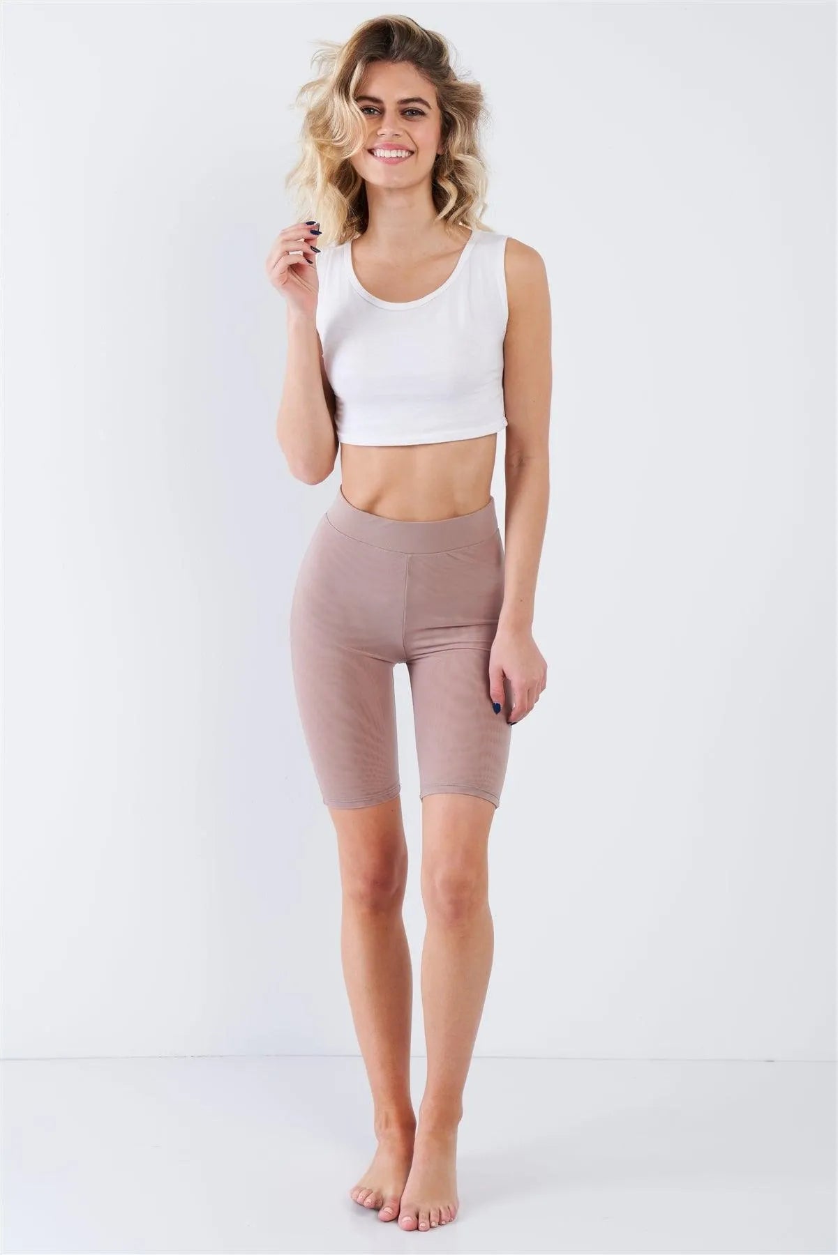 Nude Beige Lined Mesh Elastic Active Biker Shorts /2-2-2 - Tasha Apparel Wholesale