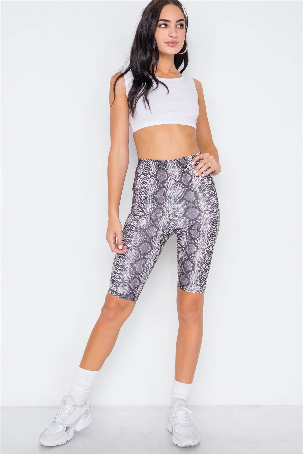 Black Snake Print High-Waist Biker Shorts /2-2-2 - Tasha Apparel Wholesale