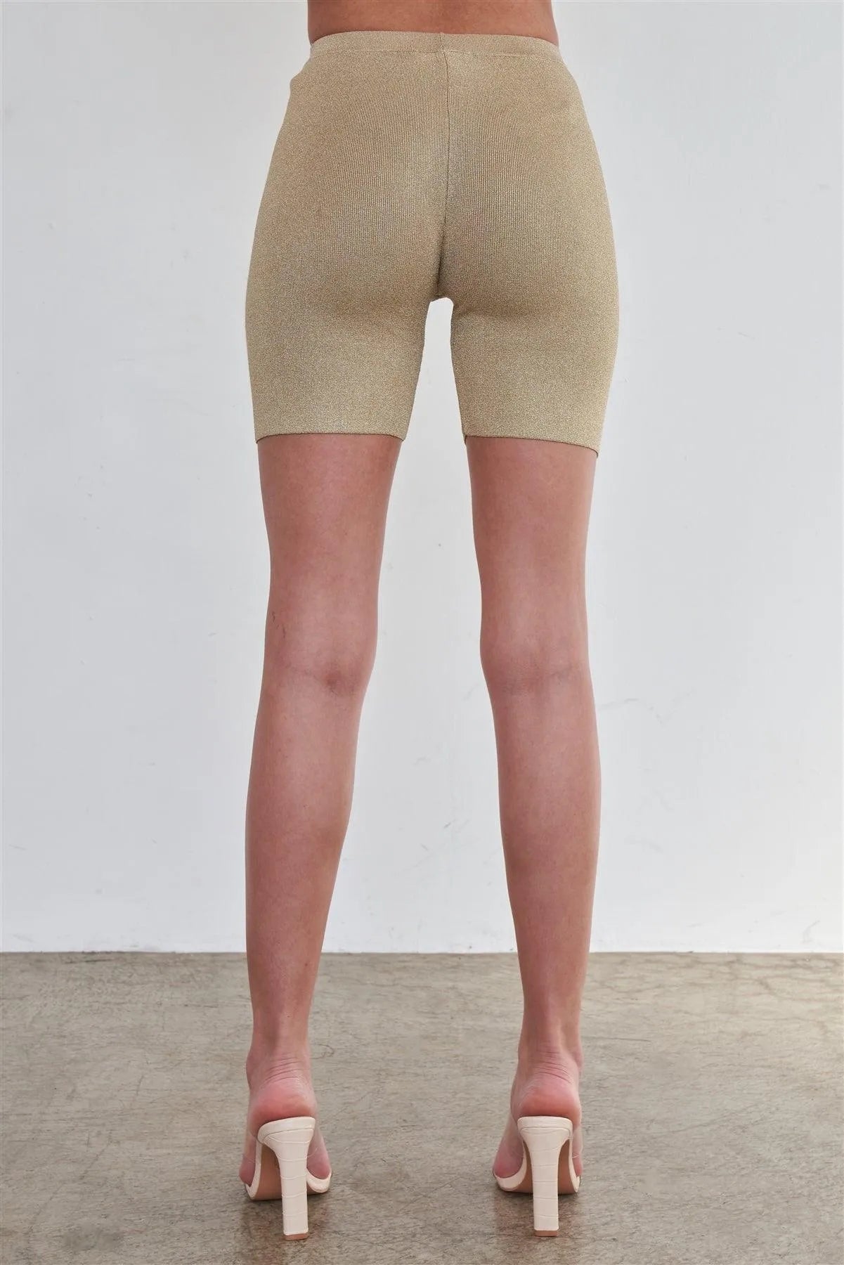 Sexy Sparkly Metallic Gold Long Sleeve Crop Cardigan Sweater Biker Short Set /2-2-2 - Tasha Apparel Wholesale