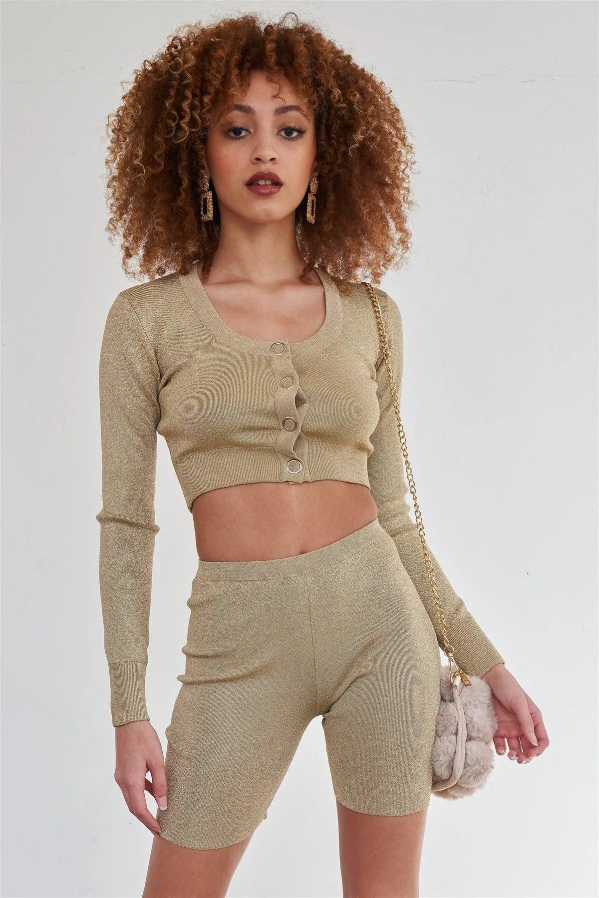 Sexy Sparkly Metallic Gold Biker Short - Tasha Apparel Wholesale