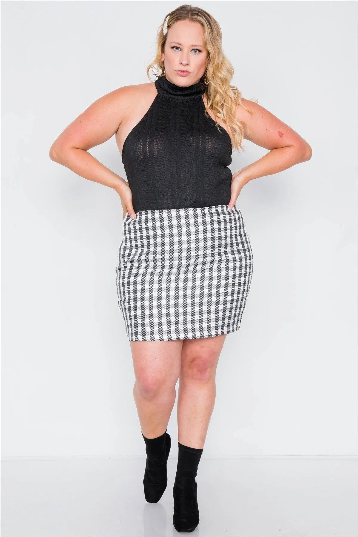 Plus Size Black Cable Knit Turtleneck Sleeveless Bodysuit /2-2-2 - Tasha Apparel Wholesale