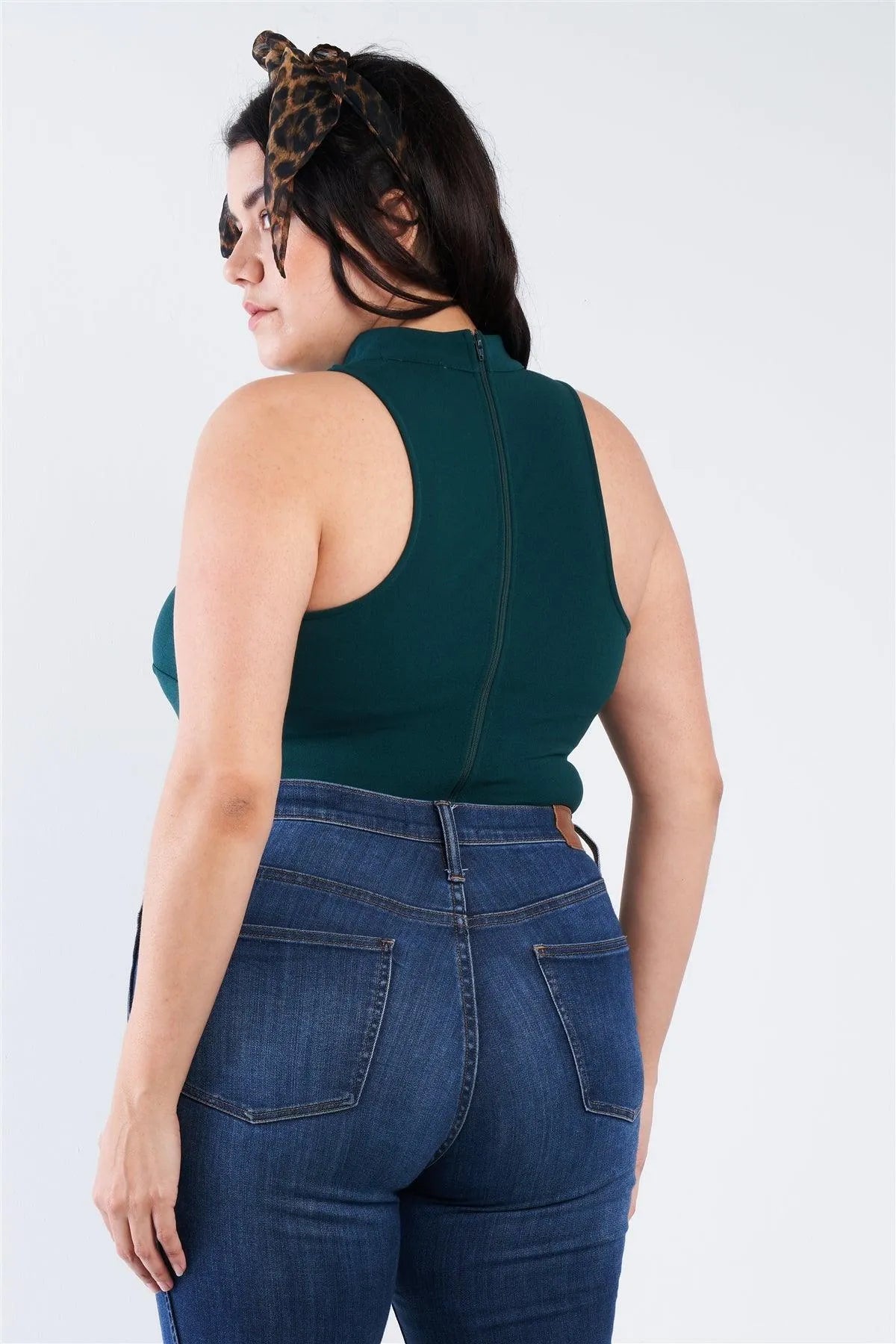 Junior Plus Size Hunter Green Mock Turtleneck Bodysuit /2-2-2 - Tasha Apparel Wholesale