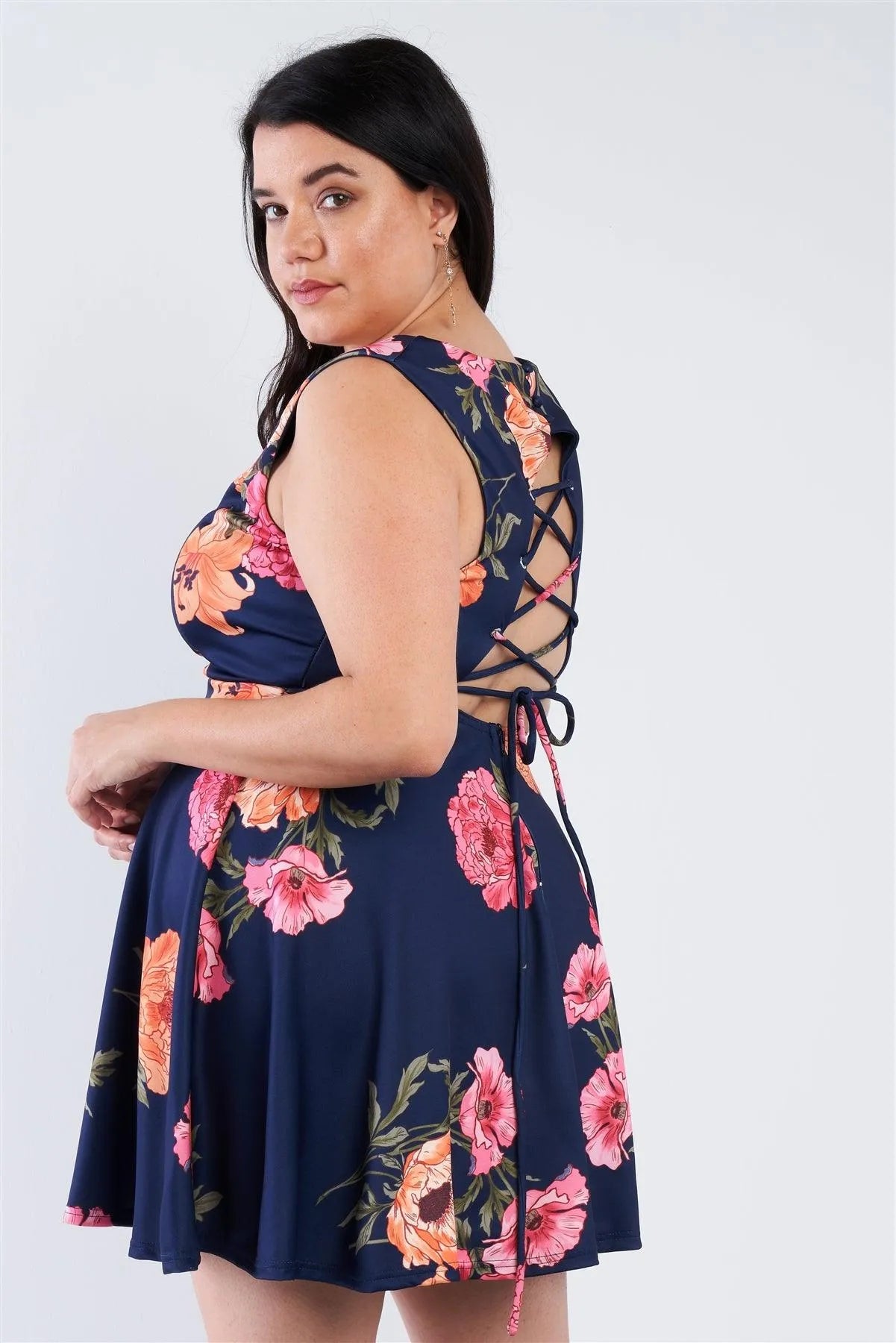 Navy Corset Back Plus Size Dress /2-2-2 - Tasha Apparel Wholesale