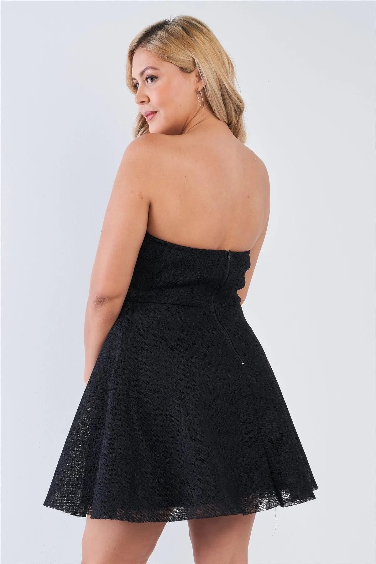 Junior Plus Size Black Floral Lace Strapless Fit & Flare Mini Dress /3-2-2 - Tasha Apparel Wholesale