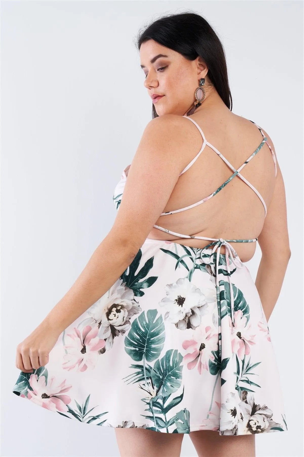 Junior Plus Size Light Pink Floral Sweetheart Dress /3-2-2 - Tasha Apparel Wholesale
