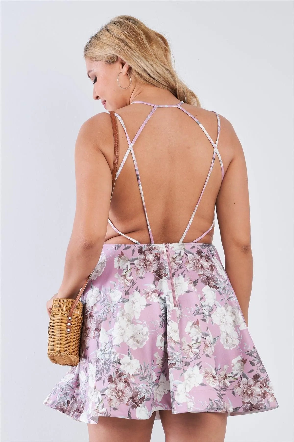 Junior Plus Size Mauve Floral Fit & Flare Cocktail Mini Dress /2-2-2 - Tasha Apparel Wholesale