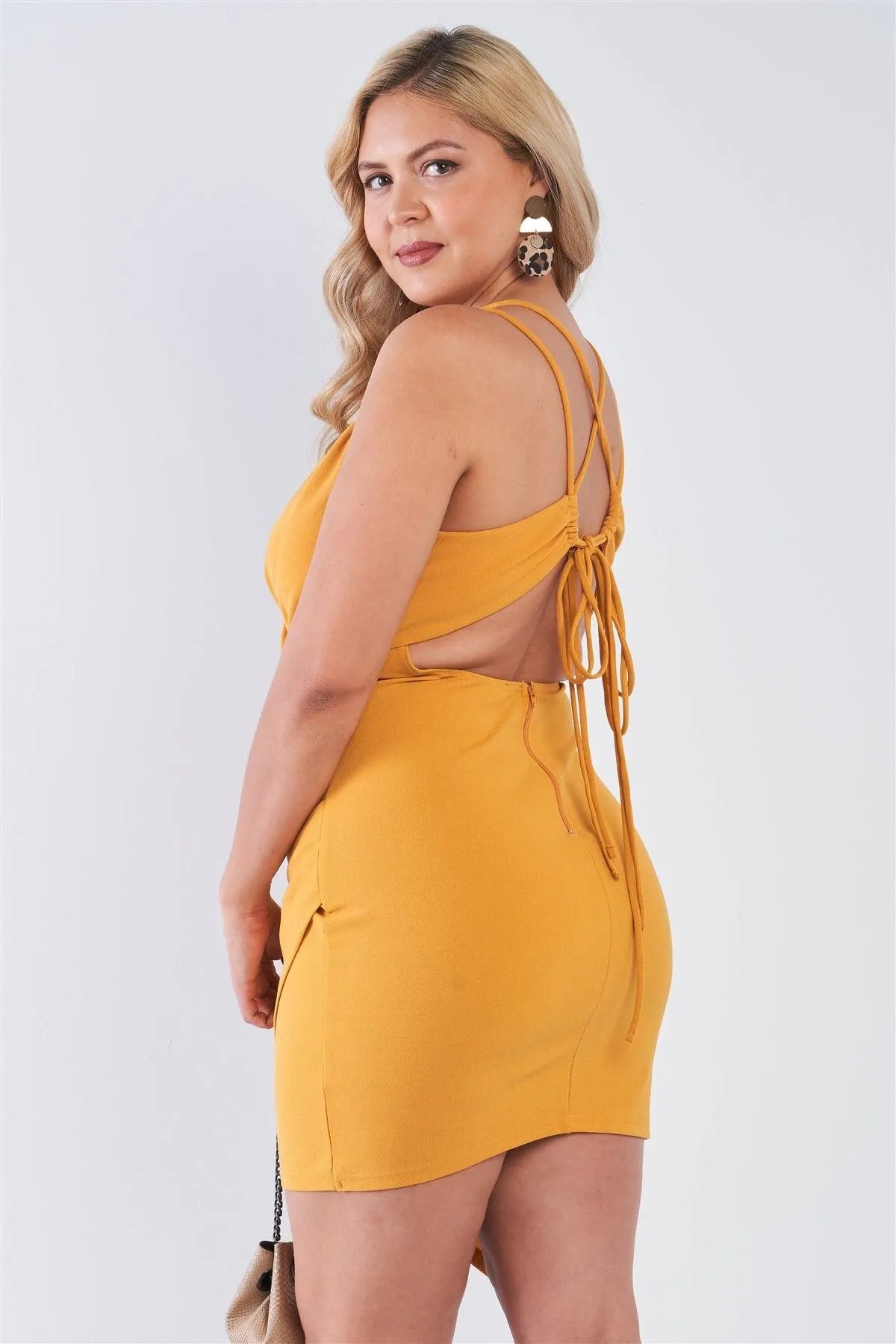 Junior Plus Size Tie Back Mustard Wrap Dress /2-2-2 - Tasha Apparel Wholesale