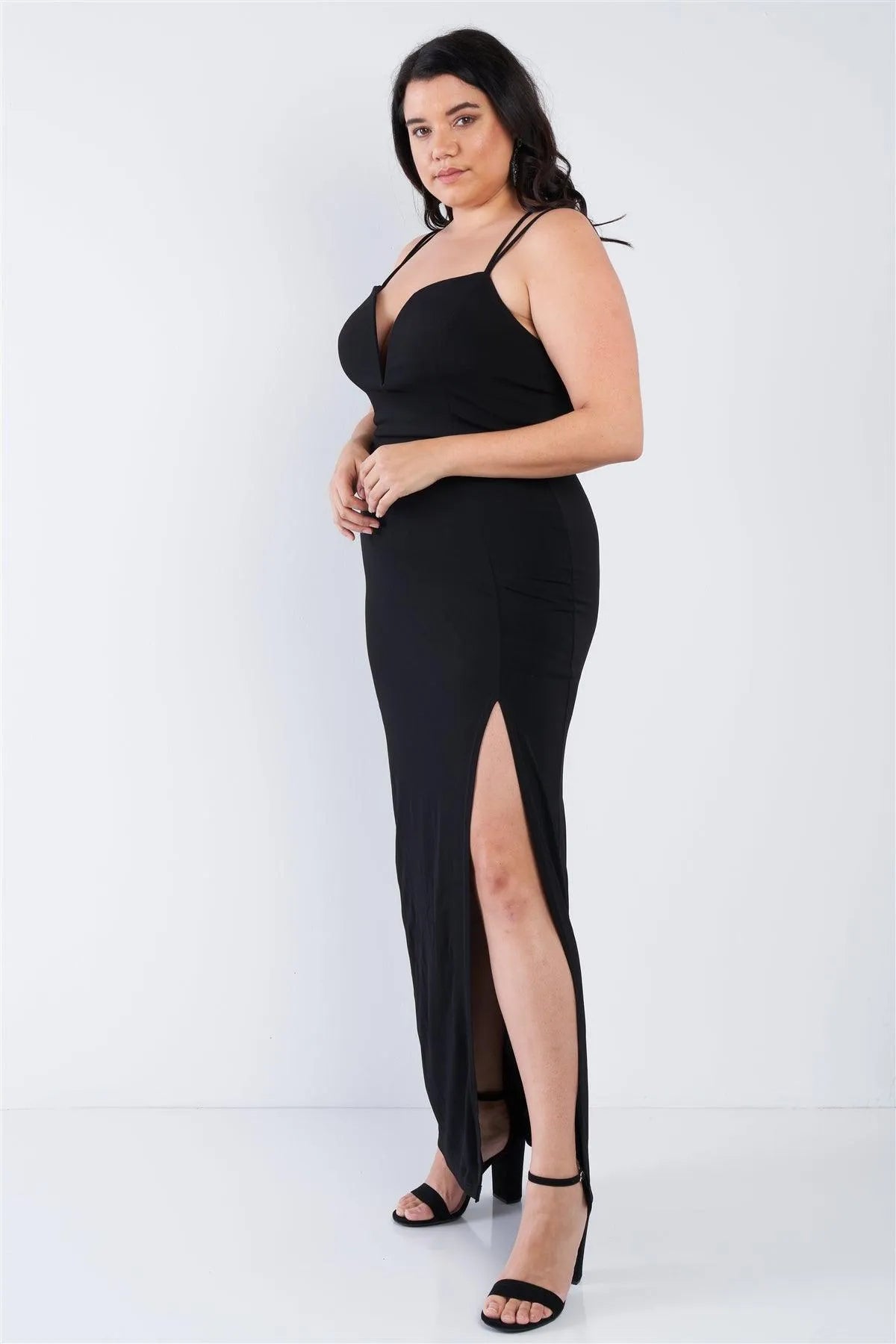 Junior Plus Size Sexy Black Floor Length Dress /2-1-1 - Tasha Apparel Wholesale