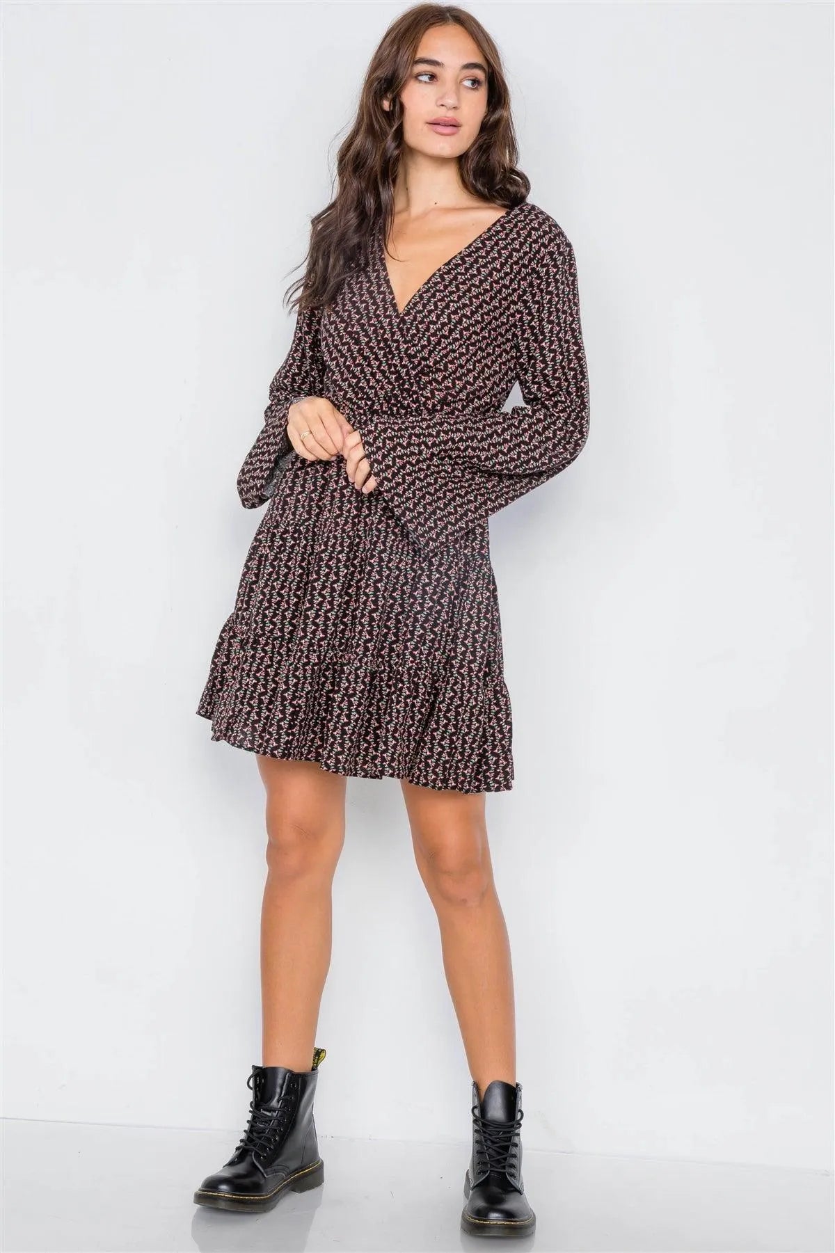 Black Floral Printed Mini Dress /2-2-2 - Tasha Apparel Wholesale