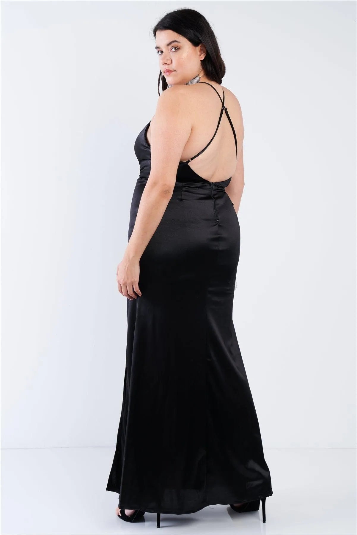 Plus Size Black Surplice Open Criss Cross Back Maxi Dress /2-1-1 - Tasha Apparel Wholesale