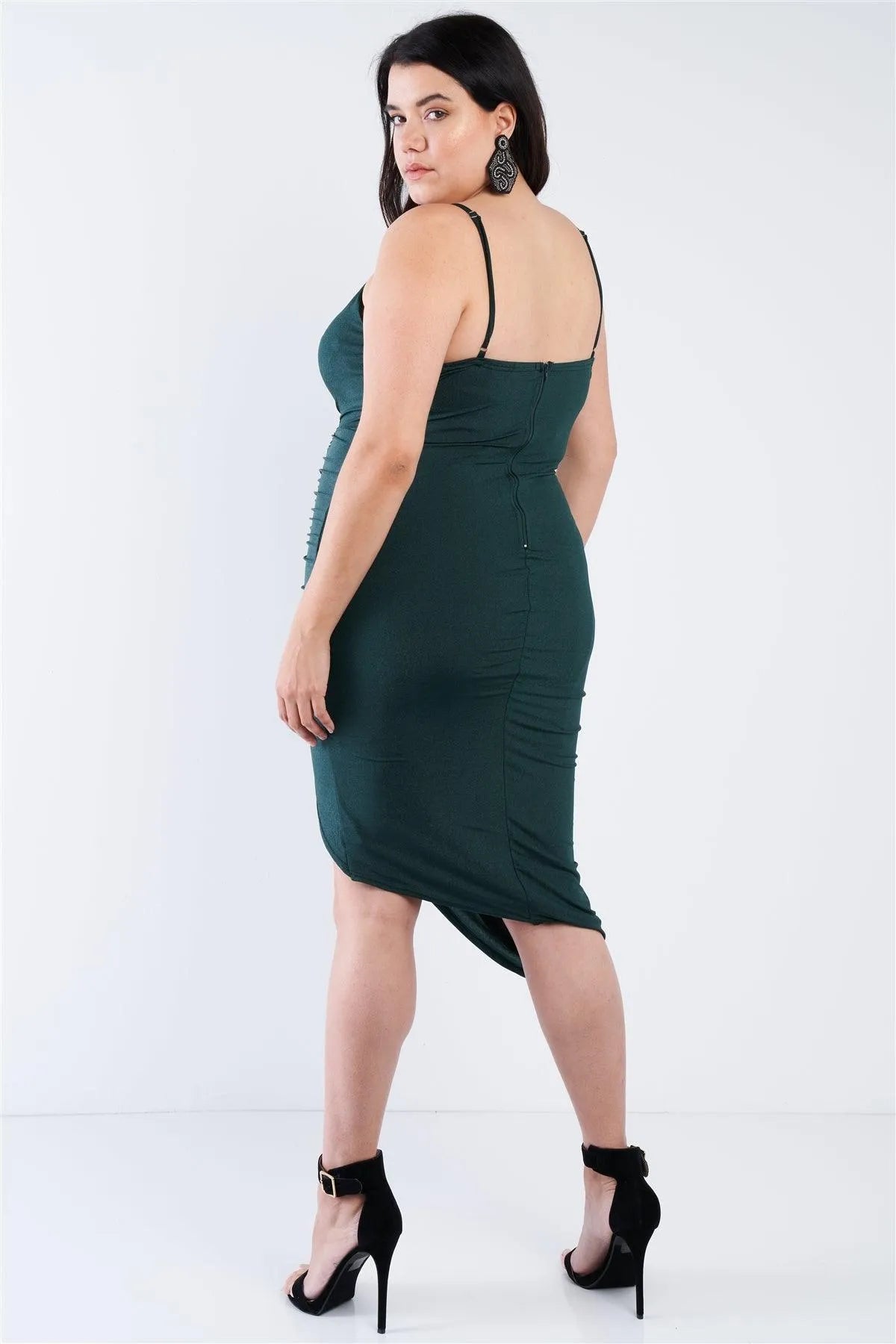 Junior Plus Size Sheen Hunter Green Scrunch Dress /2-2-2 - Tasha Apparel Wholesale