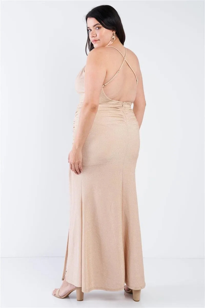 Junior Plus Size Champagne Gold Floor Length Dress /3-2-2 - Tasha Apparel Wholesale