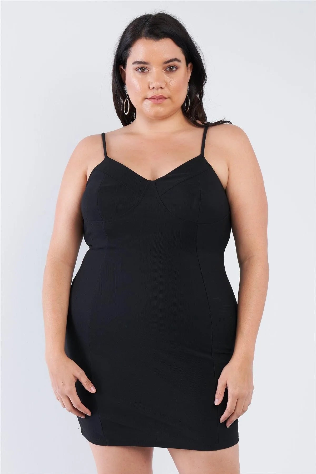 Junior Plus Size Black Spaghetti Strap Mini Dress /2-2-2 - Tasha Apparel Wholesale