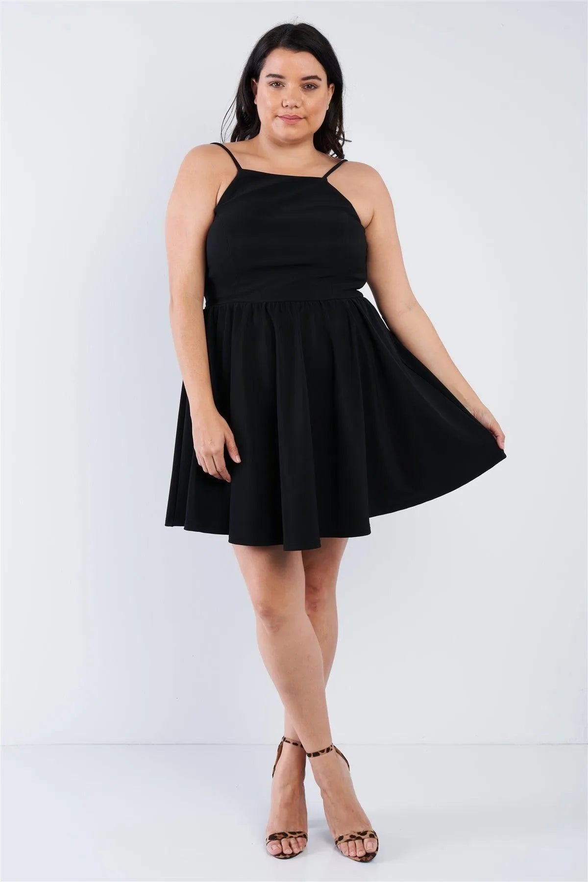 Junior Plus Size Black Fit N' Flare Mini Dress /2-2-2 - Tasha Apparel Wholesale