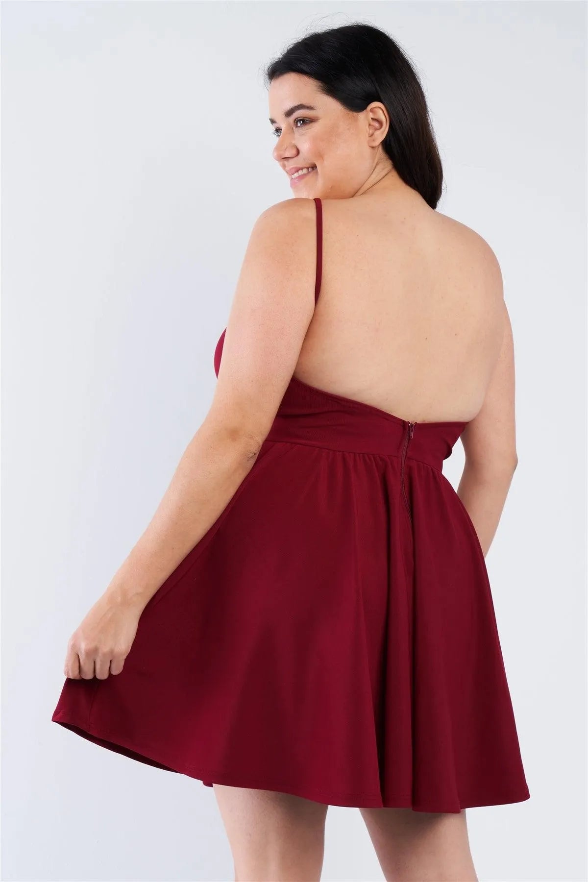 Junior Plus Size Burgundy Fit N' Flare Mini Dress /2-2-2 - Tasha Apparel Wholesale