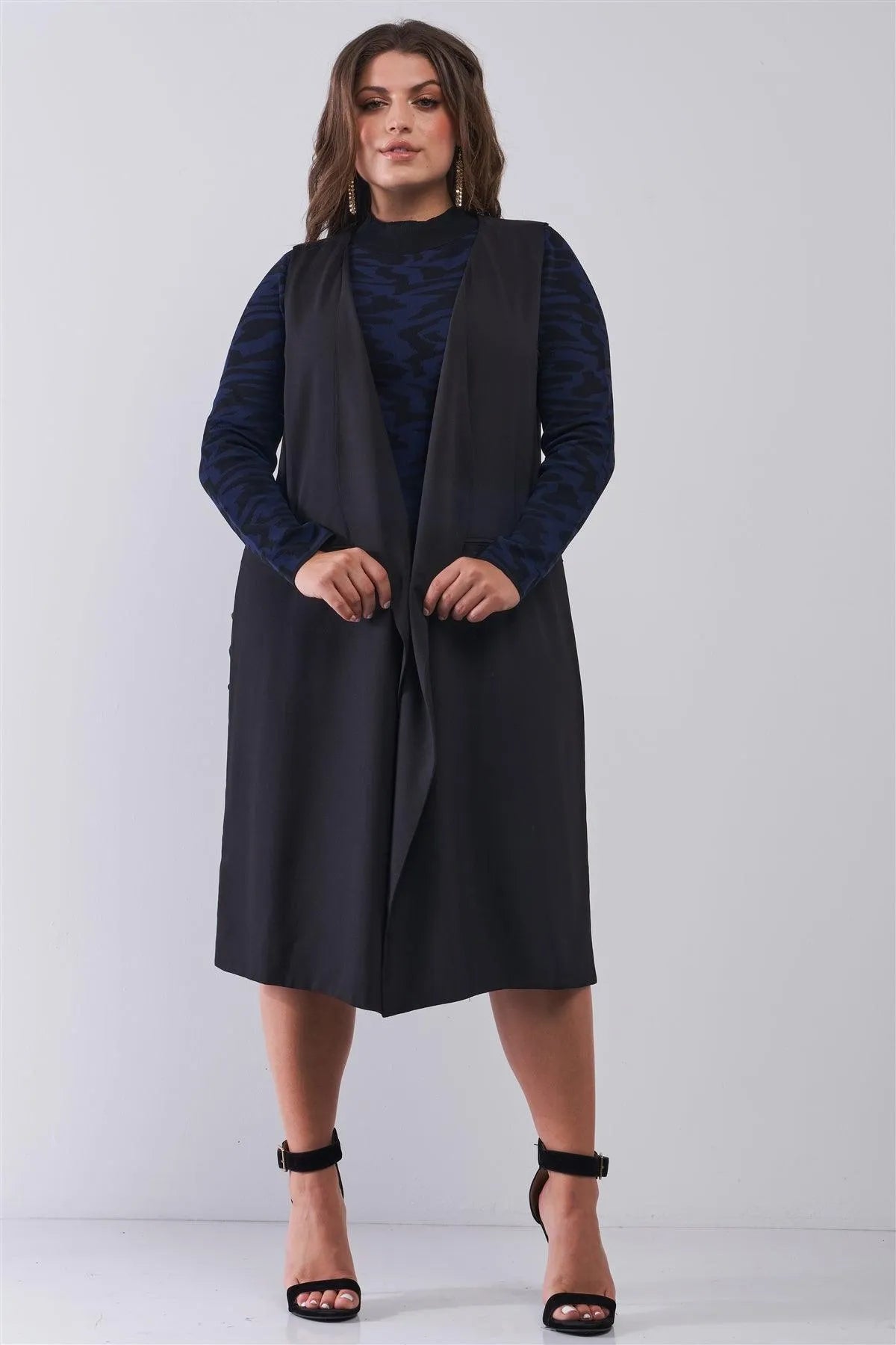 Junior Plus Black & Royal Zebra Print Turtle Neck Long Sleeve Fitted Mini Dress /2-2-2 - Tasha Apparel Wholesale