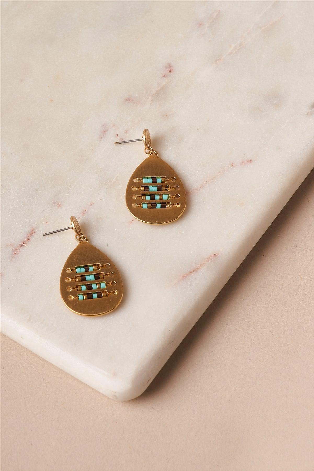 Turquoise Intricate Beaded Tear Drop Earring /1 Pair