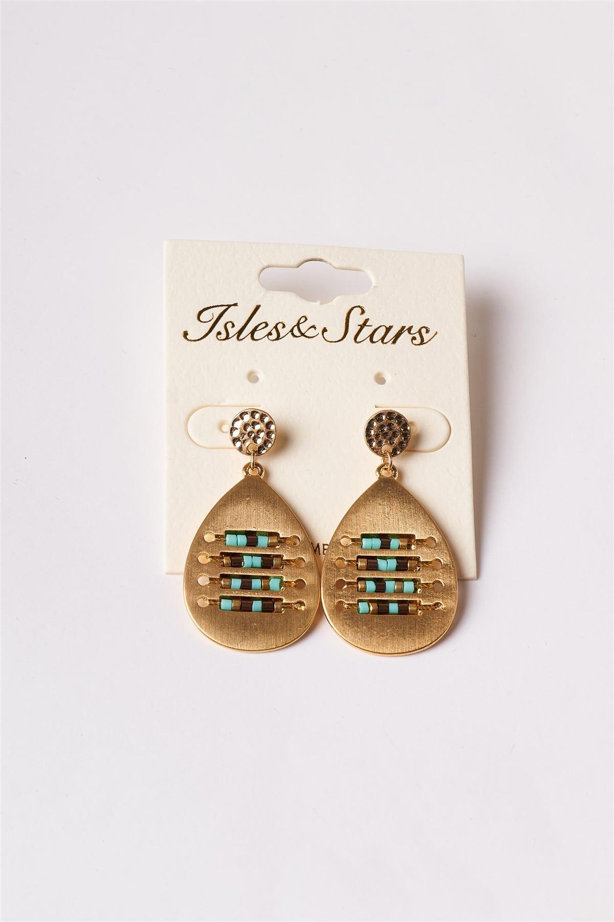 Turquoise Intricate Beaded Tear Drop Earring /1 Pair