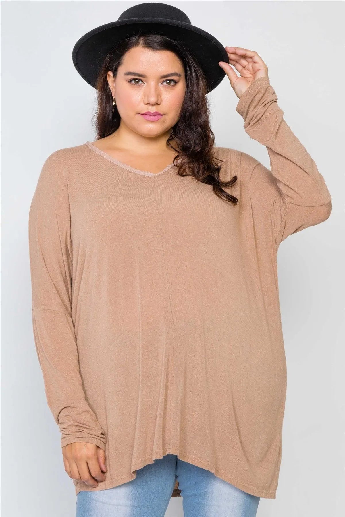 Cocoa Basic Plus Size Oversized Long Sleeve Top /3-3 - Tasha Apparel Wholesale