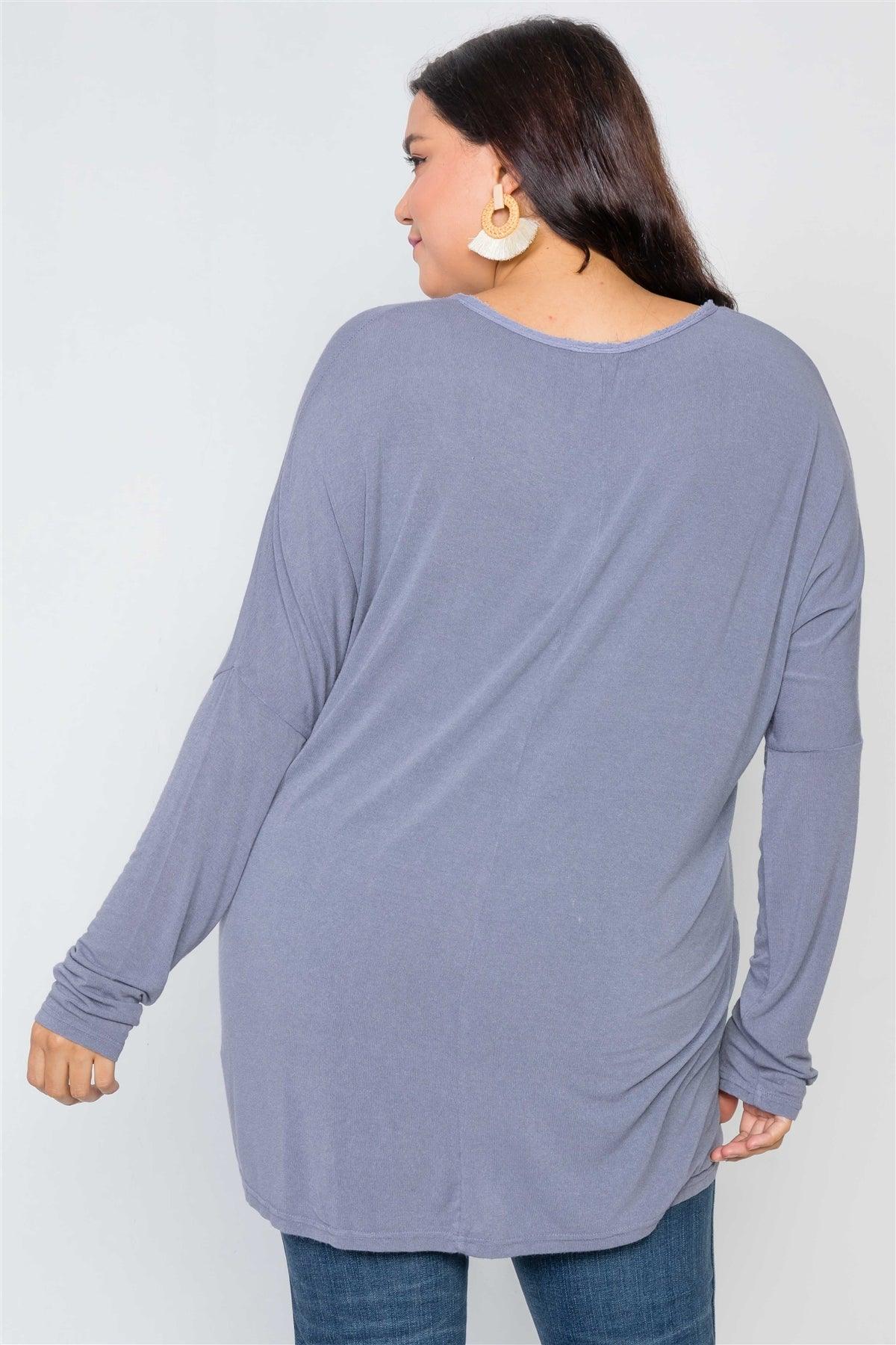 Plus Size Slate Grey Basic Oversized Long Sleeve Top