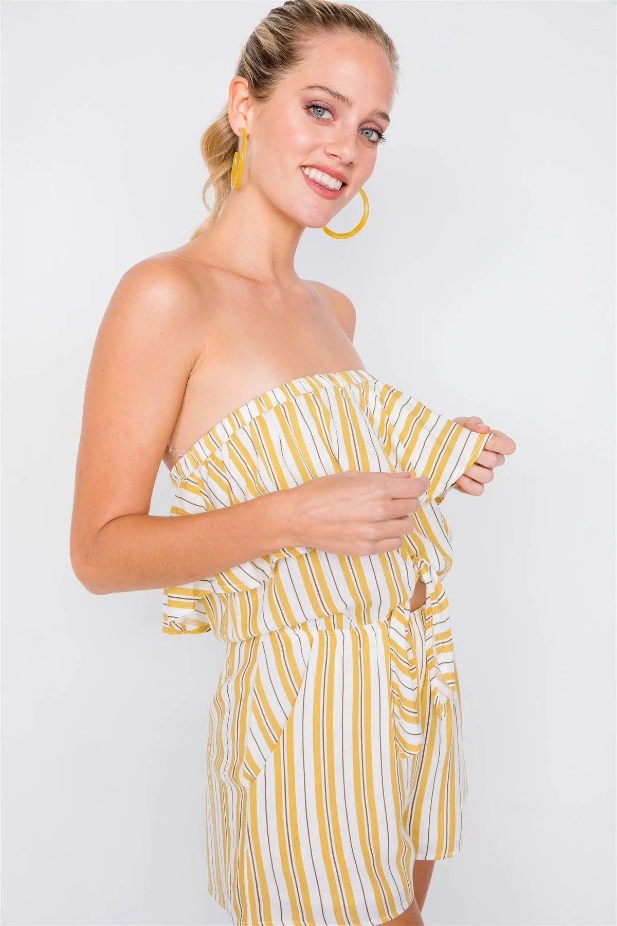 Lime Sleeveless Striped Bow Romper /3-1-1 - Tasha Apparel Wholesale