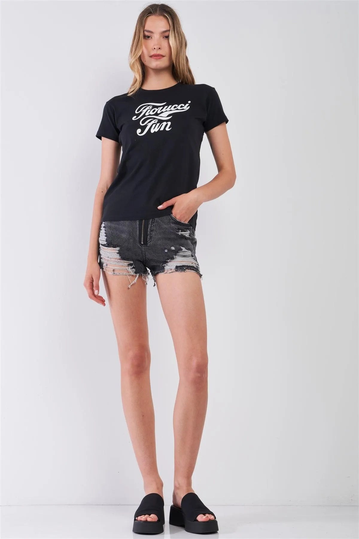 Men & Women Fiorucci x Fun Black Printed Logo T-Shirt - Tasha Apparel Wholesale