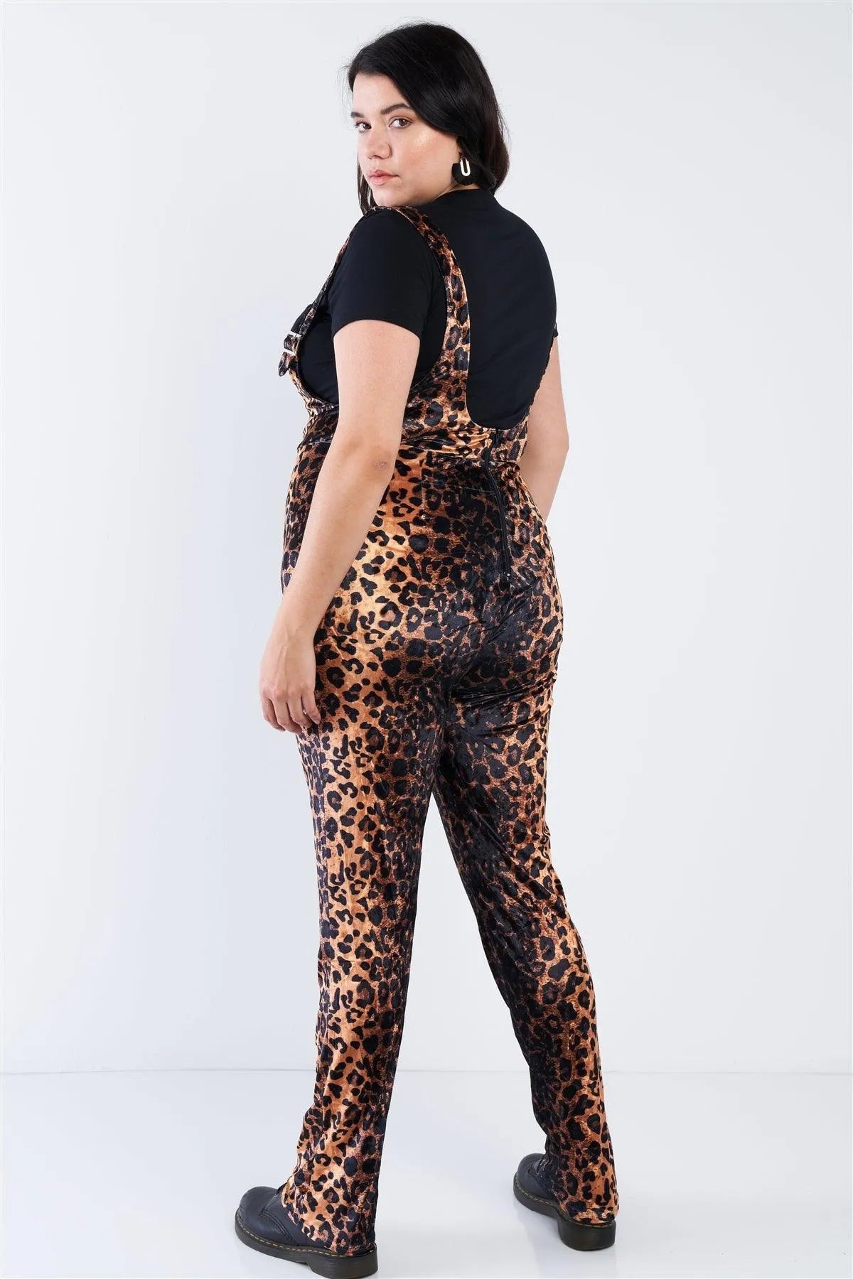 Junior Plus Size Leopard Print High Waist Overall Jumpsuit /2-1-1 - Tasha Apparel Wholesale