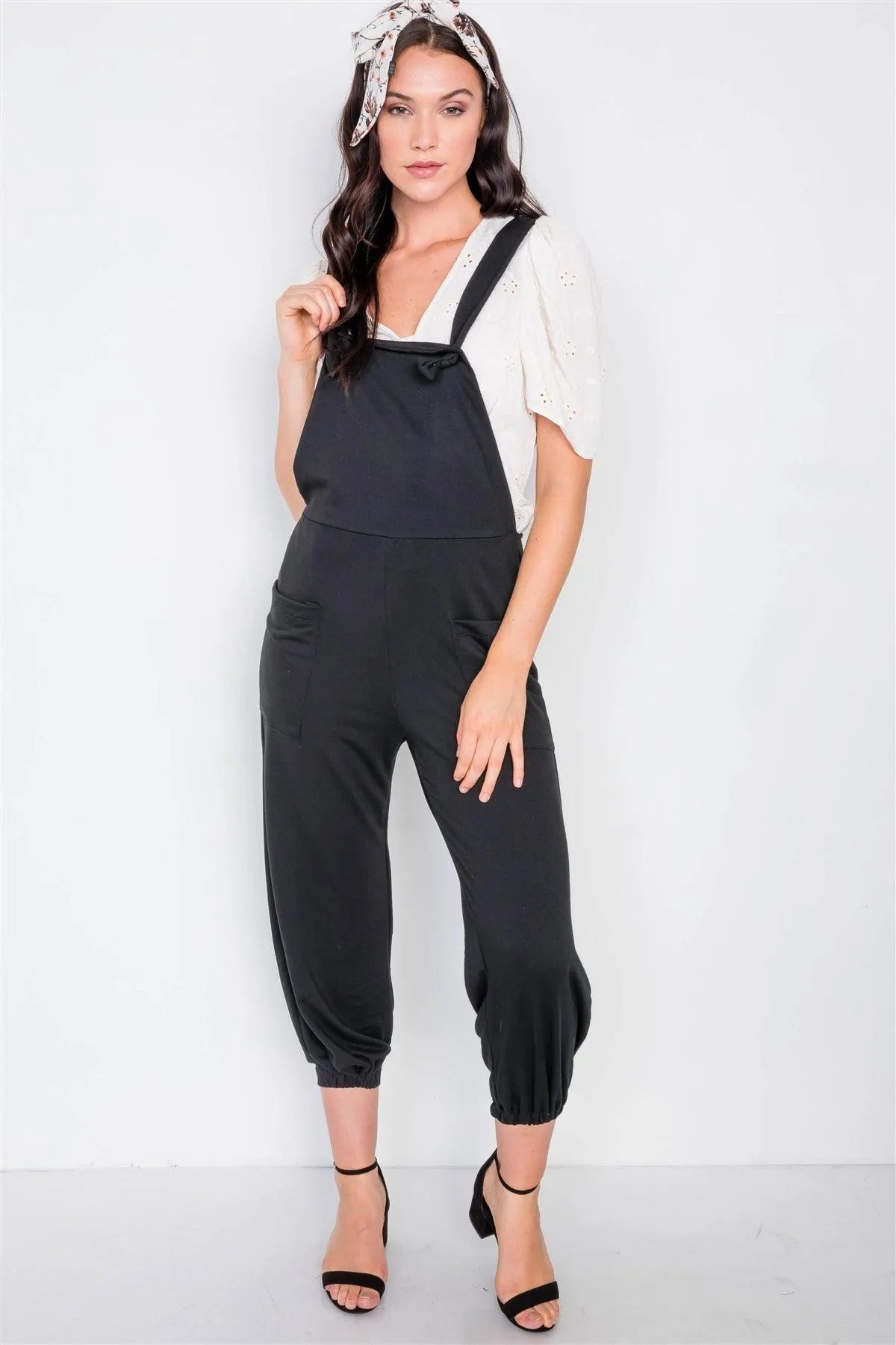 Black Casual Cinched Adjustable Overalls /2-2-2 - Tasha Apparel Wholesale