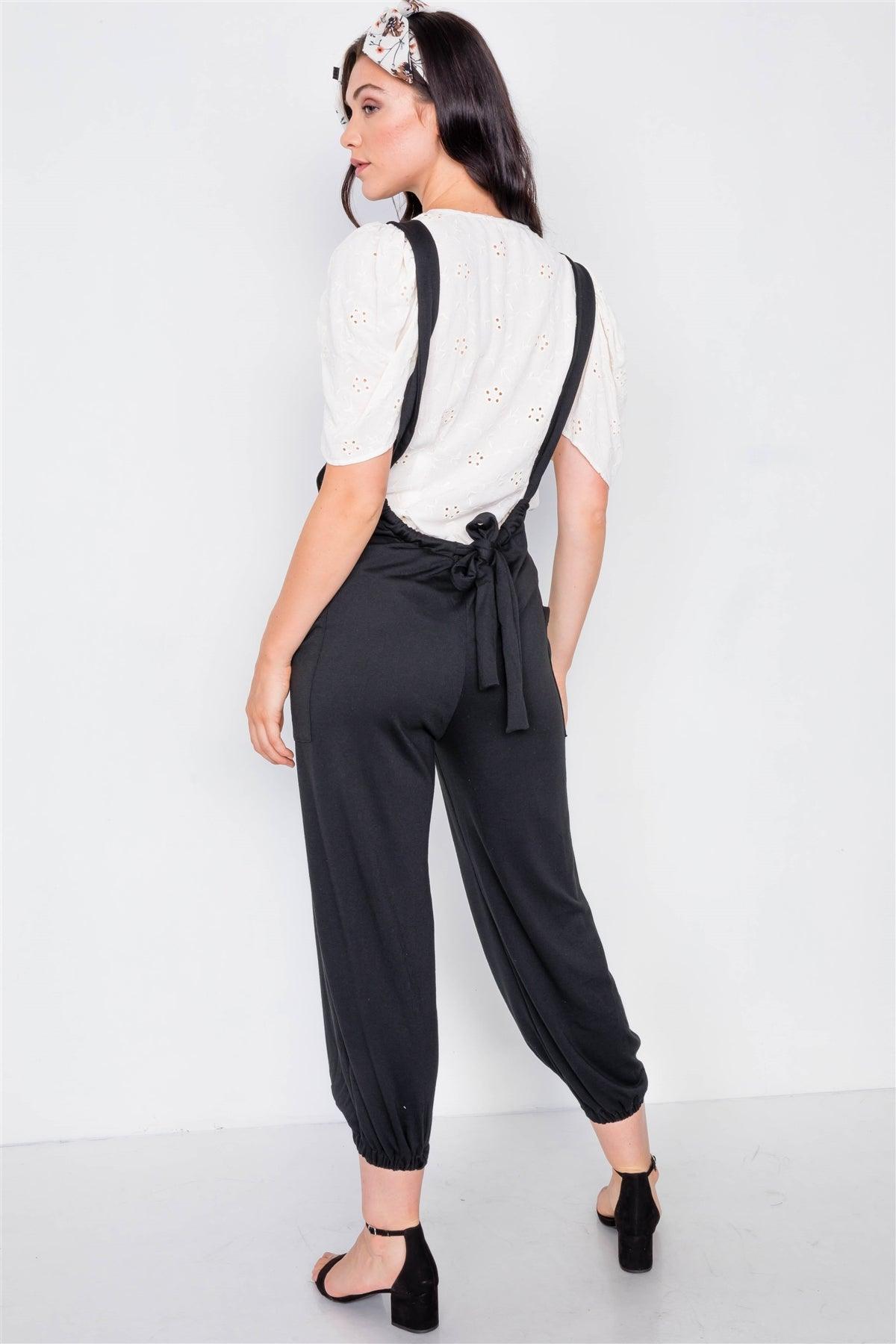 Black Casual Cinched Adjustable Overalls