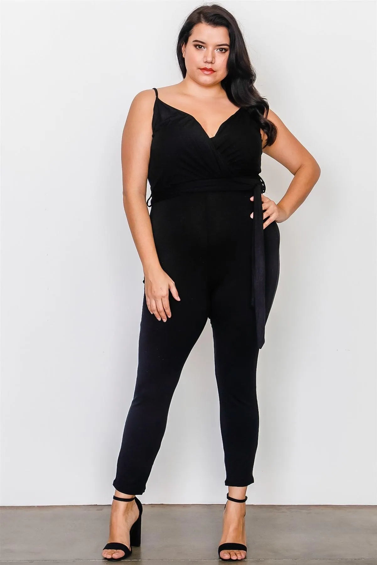 Plus Size Black Belted Jumpsuit / 2-2-2 - Tasha Apparel Wholesale