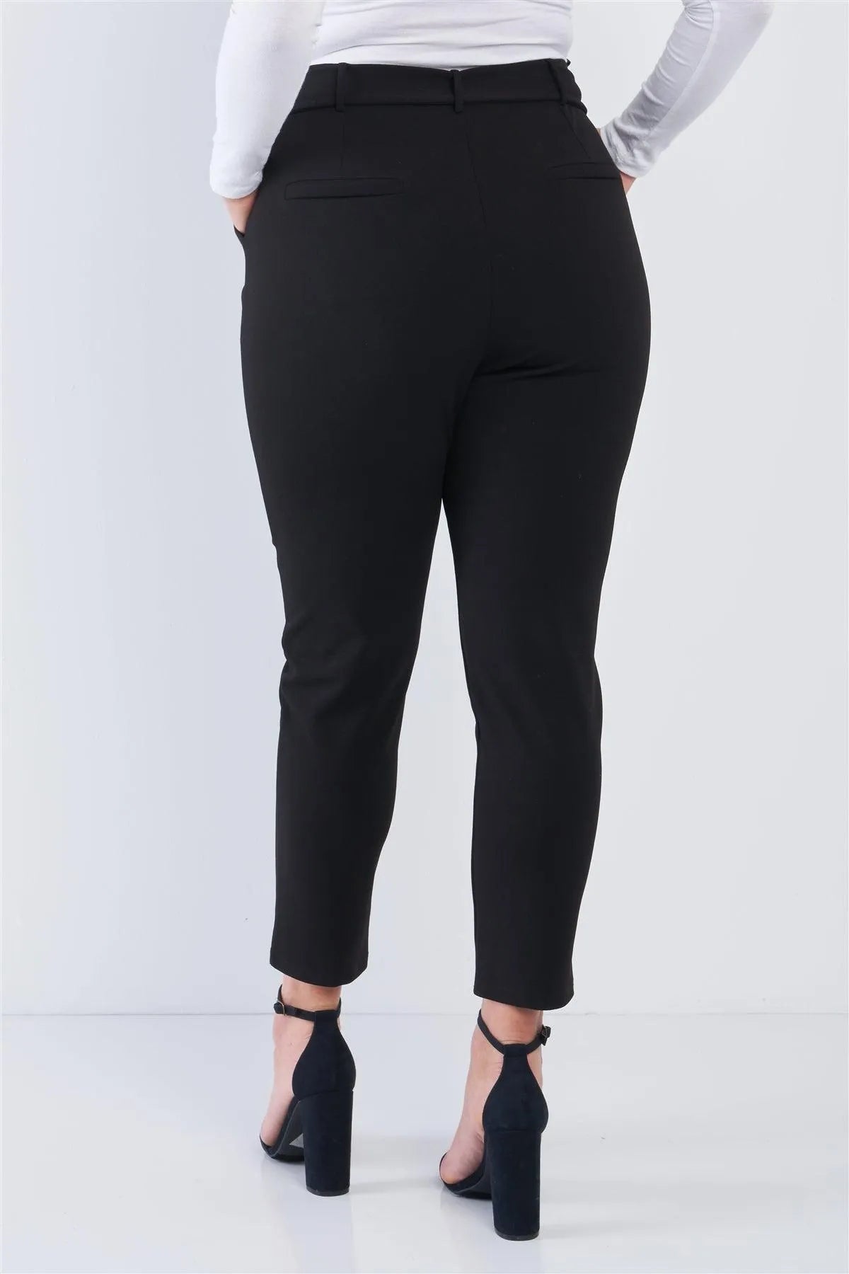 Junior Plus Size Black High Waisted Ankle Length Pants /2-1-1 - Tasha Apparel Wholesale